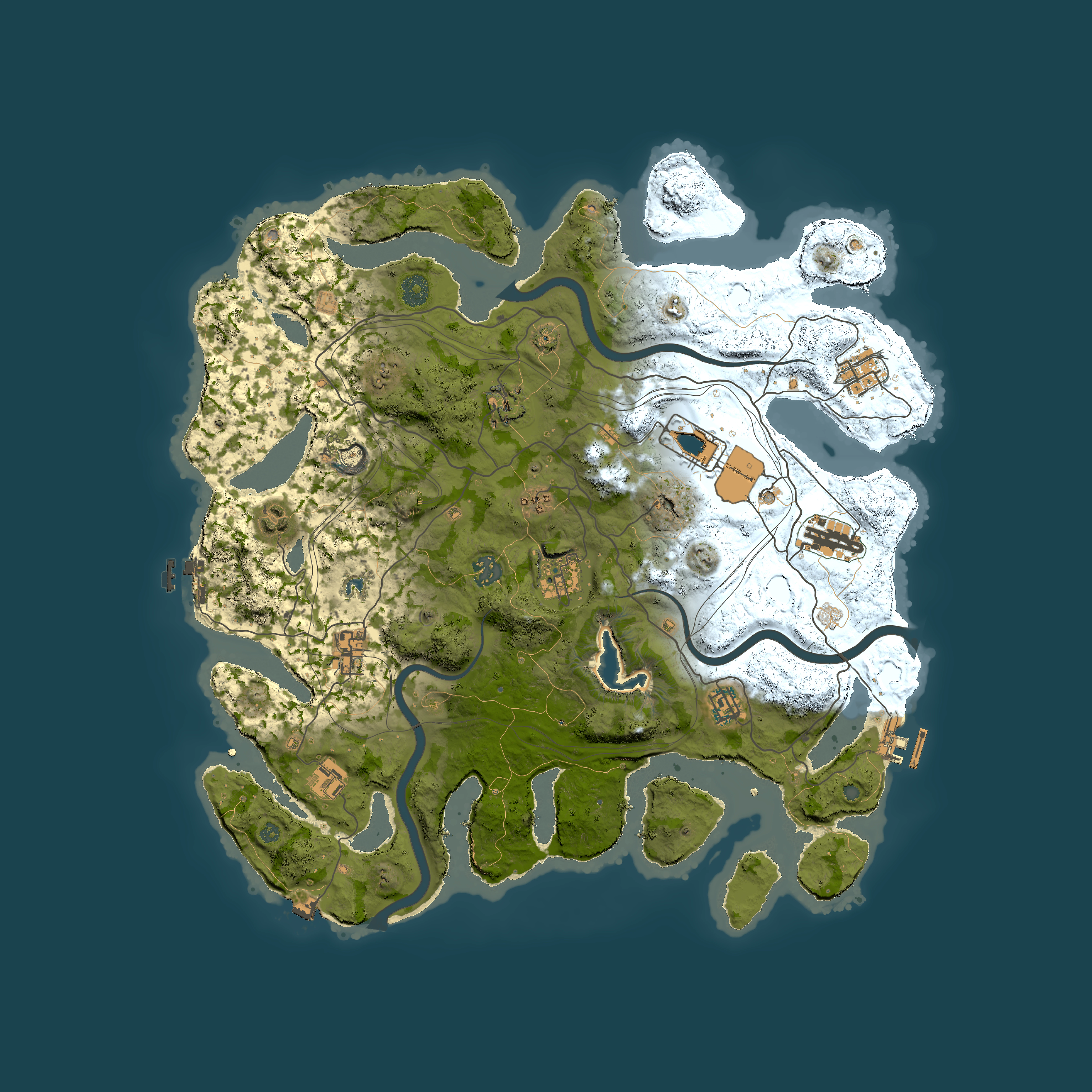 Full top-down render of Rust map seed 1, 4200x4200m