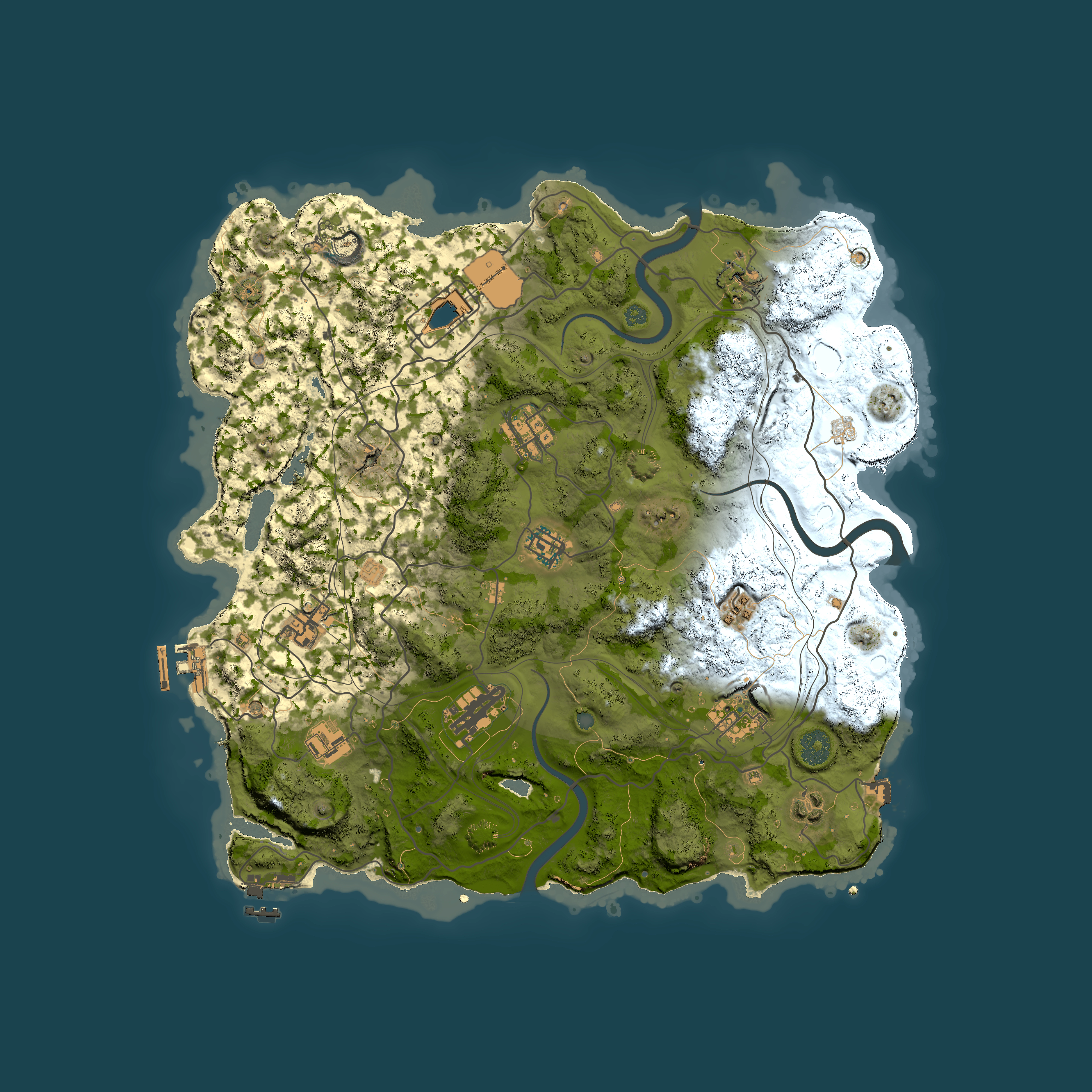 Full top-down render of Rust map seed 1223121483, 3750x3750m