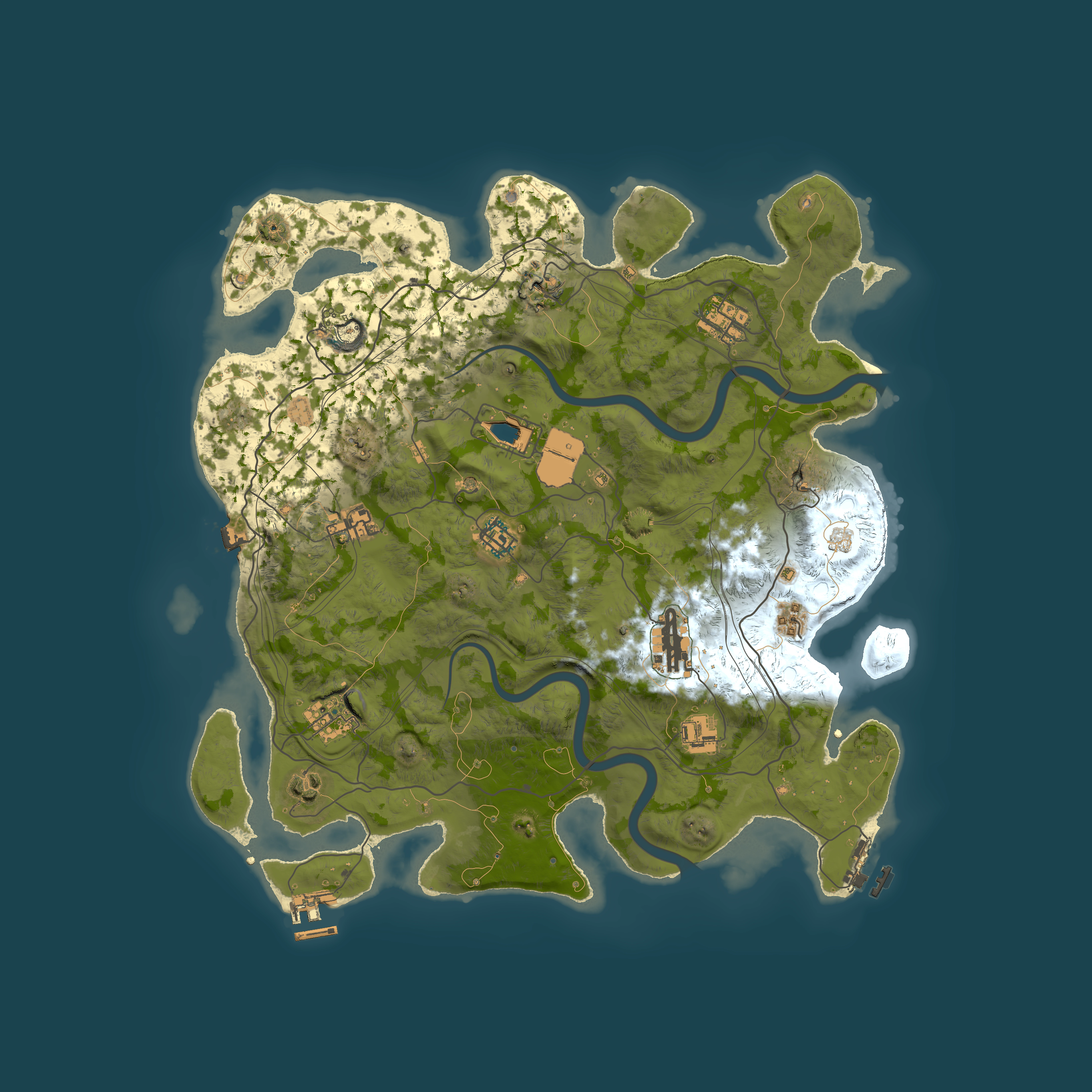 Full top-down render of Rust map seed 1337, 4000x4000m