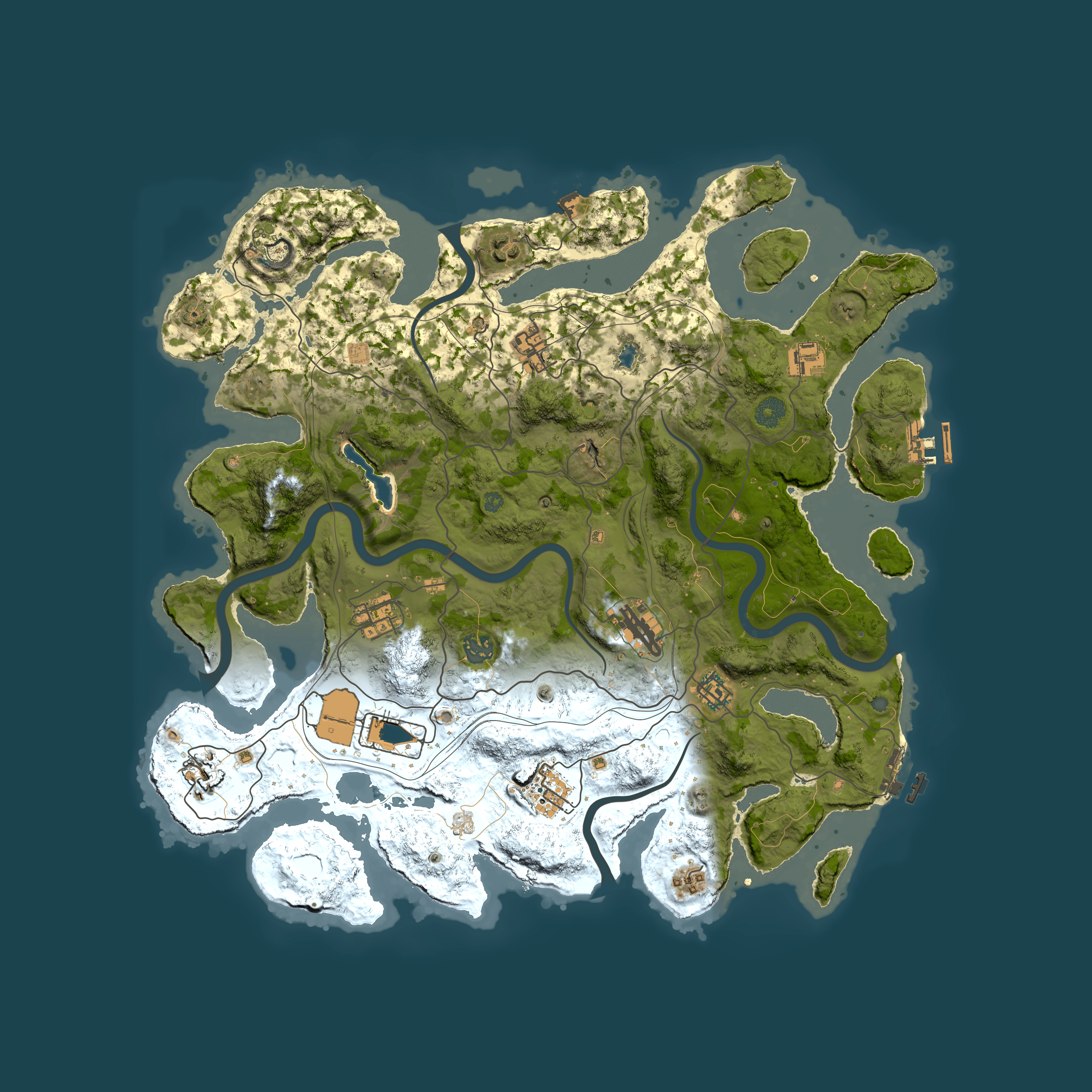 Full top-down render of Rust map seed 1, 4200x4200m