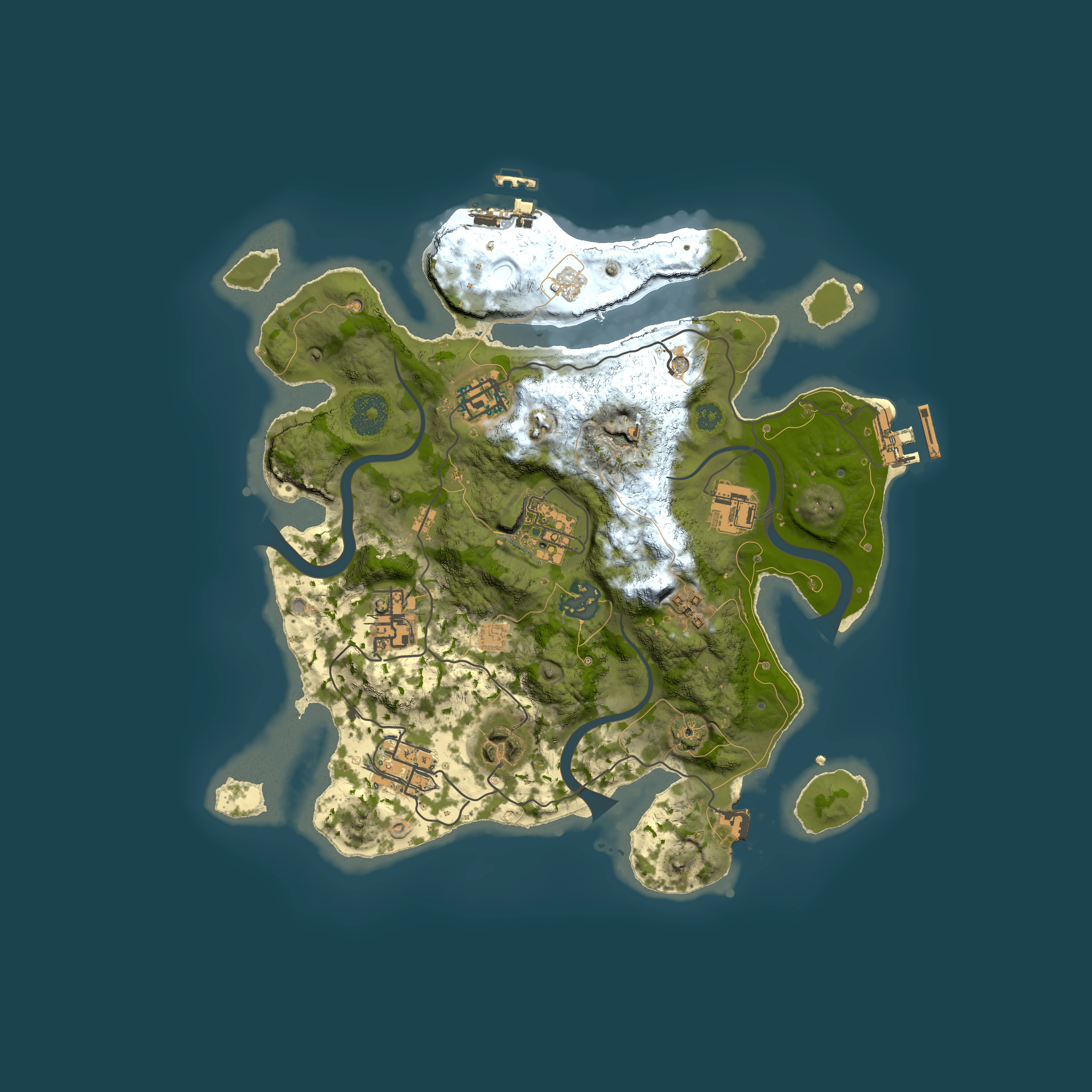 Full top-down render of Rust map seed 2085915480, 3000x3000m