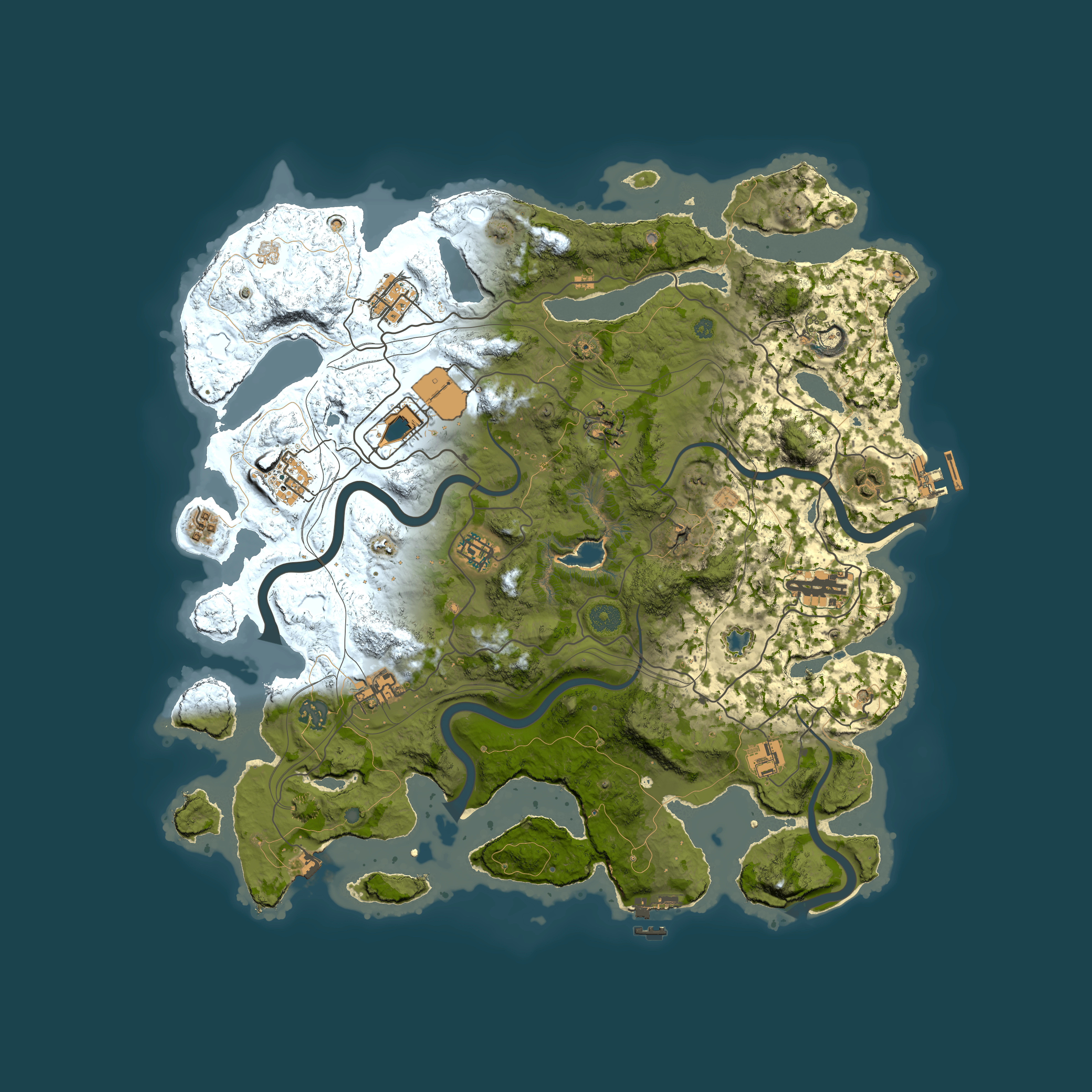 Full top-down render of Rust map seed 1, 4200x4200m