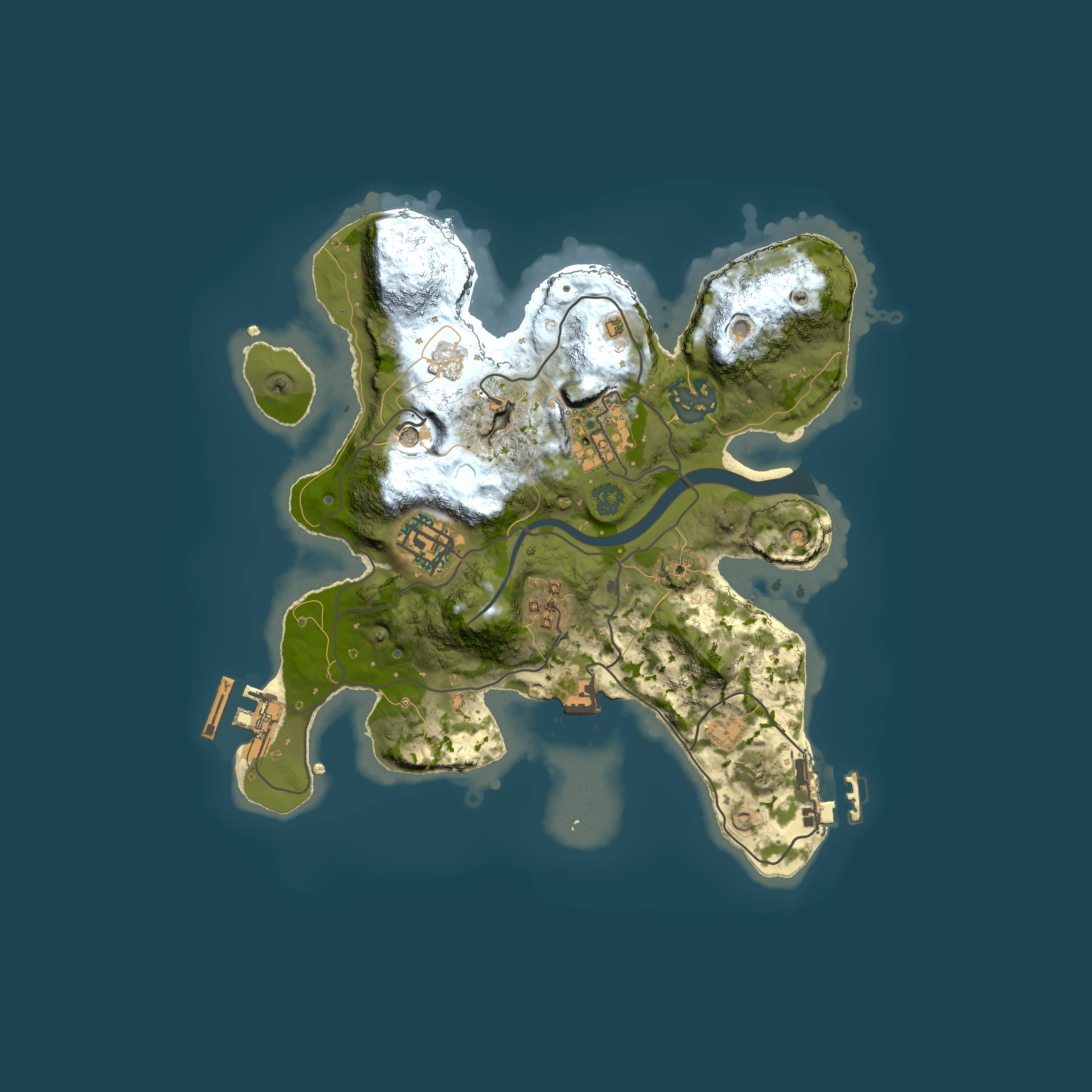 Full top-down render of Rust map seed 1077883022, 2500x2500m