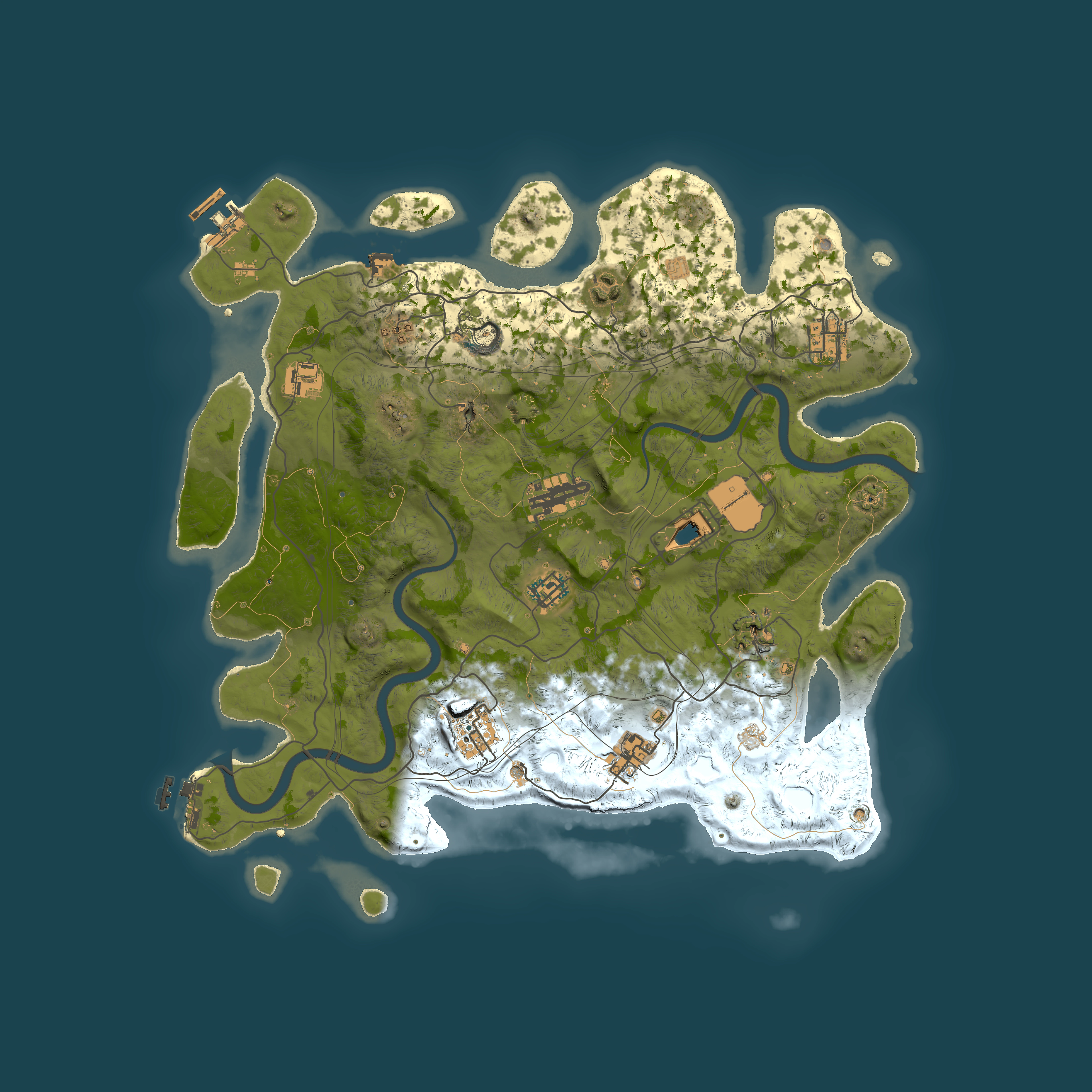 Full top-down render of Rust map seed 1337, 4000x4000m