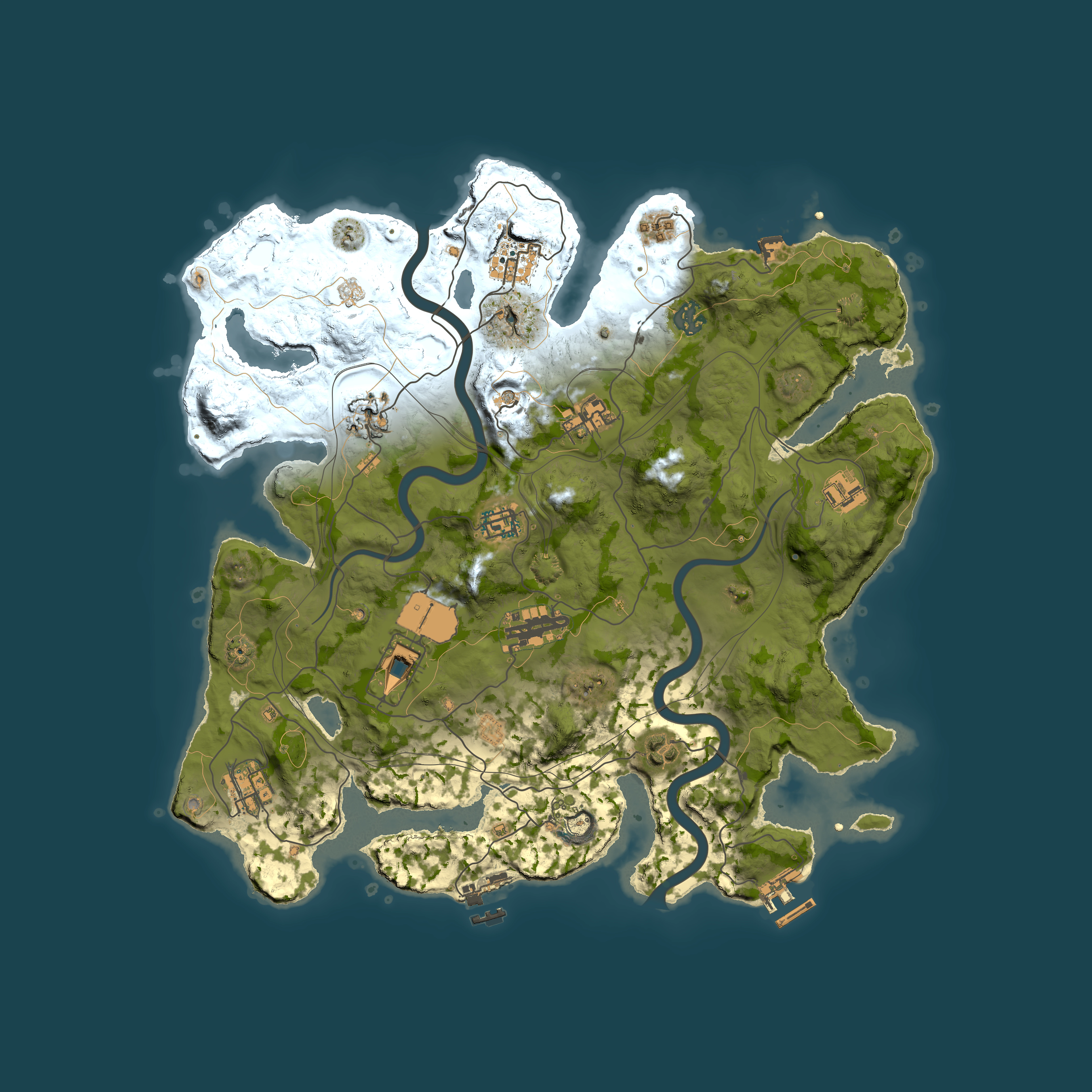 Full top-down render of Rust map seed 1337, 3850x3850m