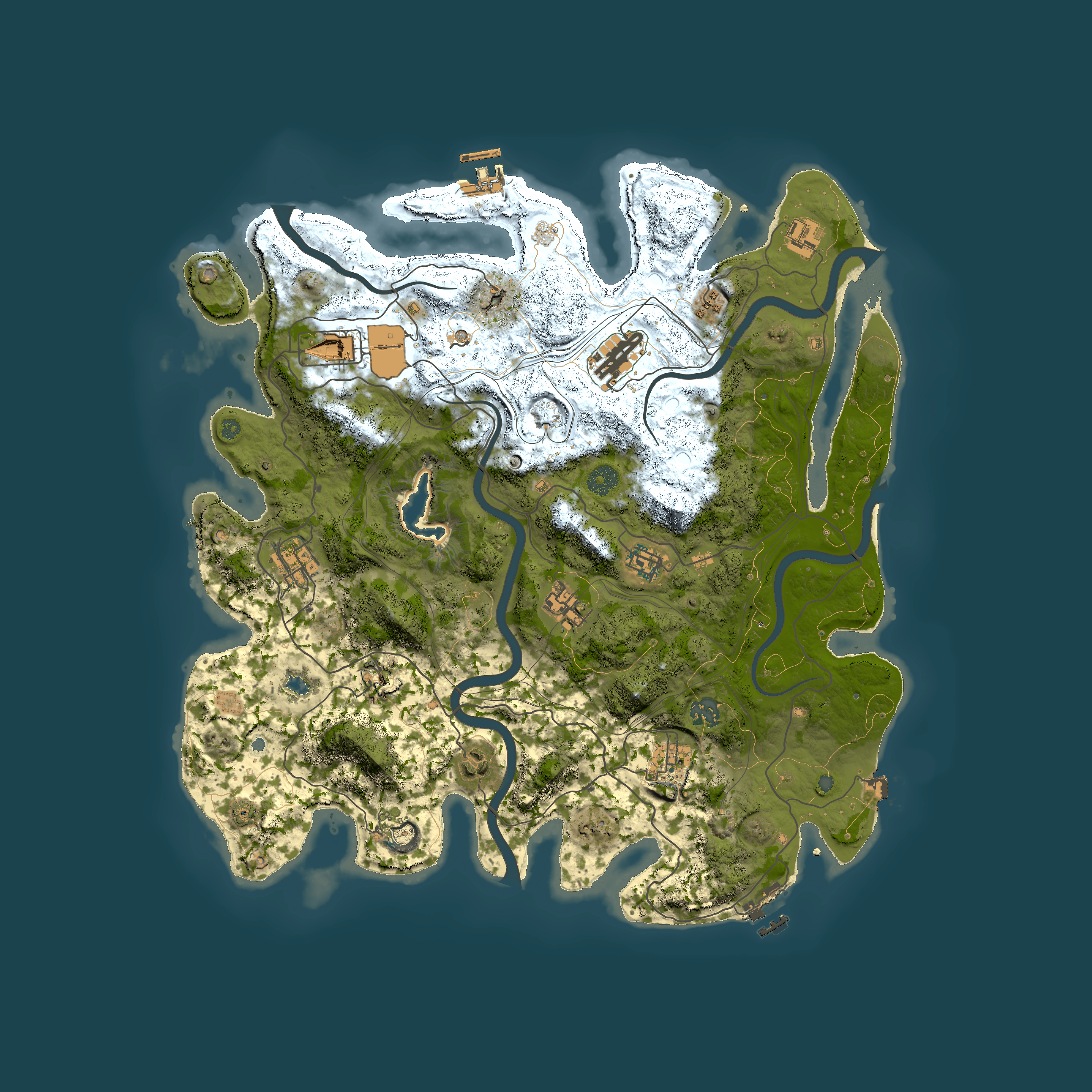 Full top-down render of Rust map seed 0, 4250x4250m