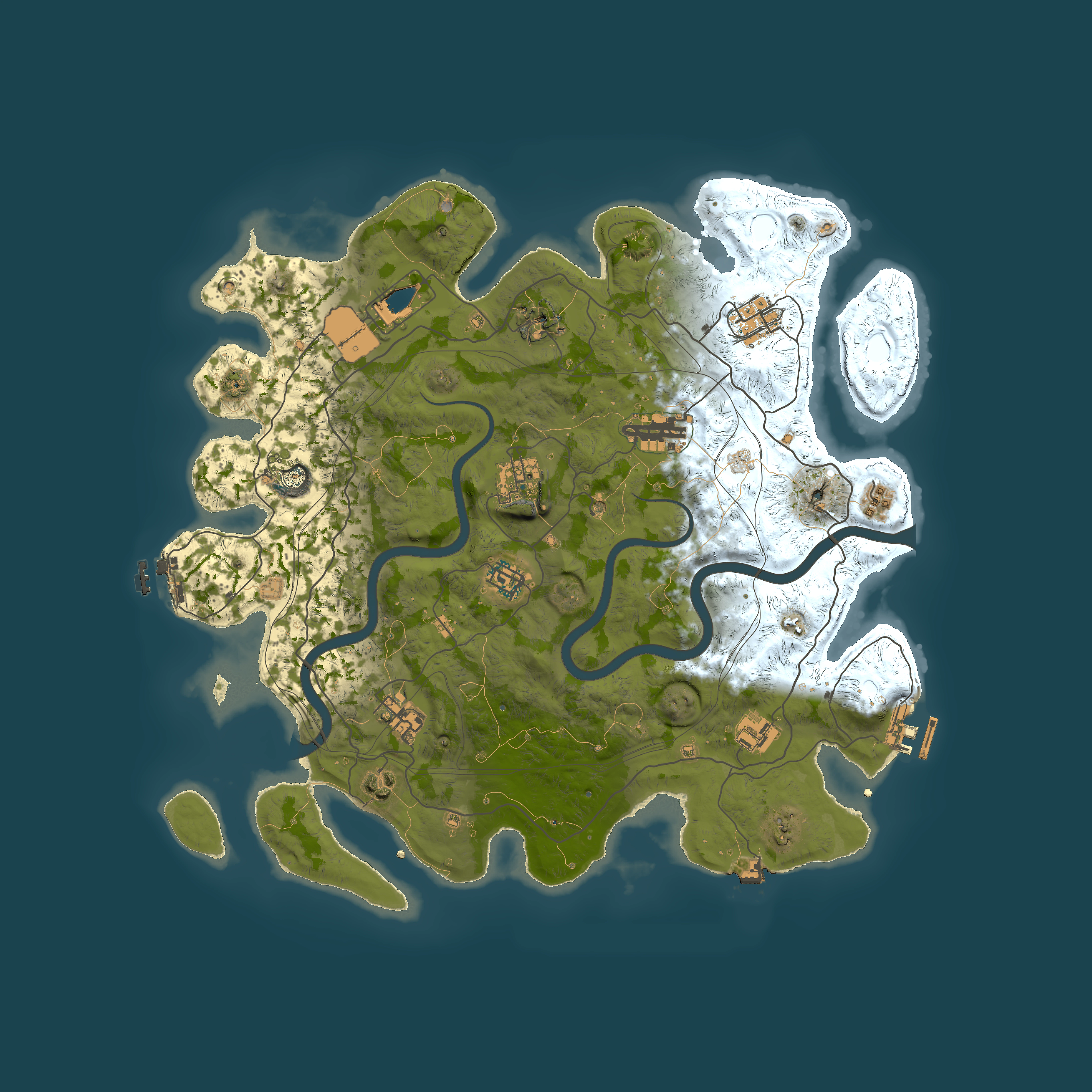 Full top-down render of Rust map seed 1337, 4000x4000m