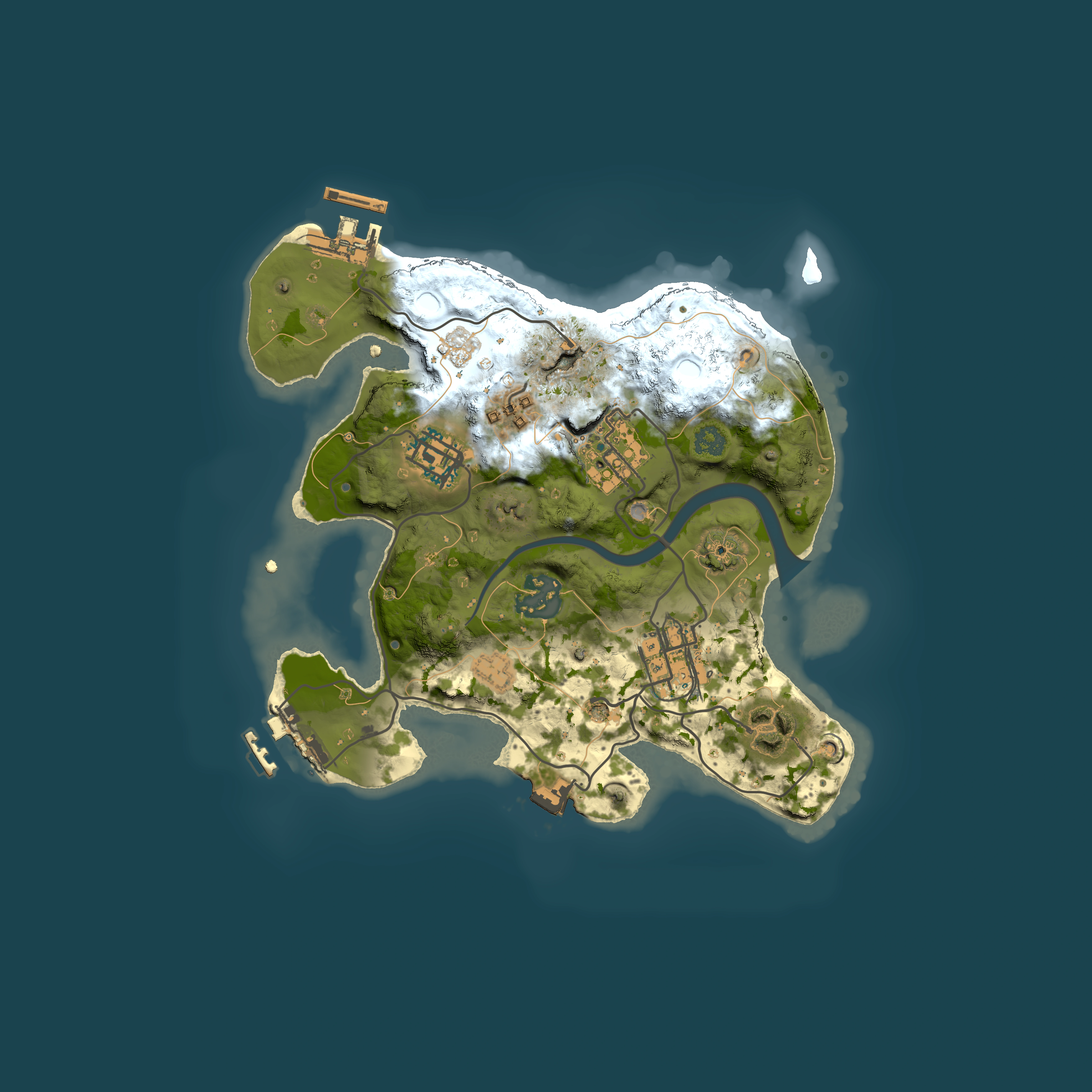 Full top-down render of Rust map seed 1463957986, 2500x2500m