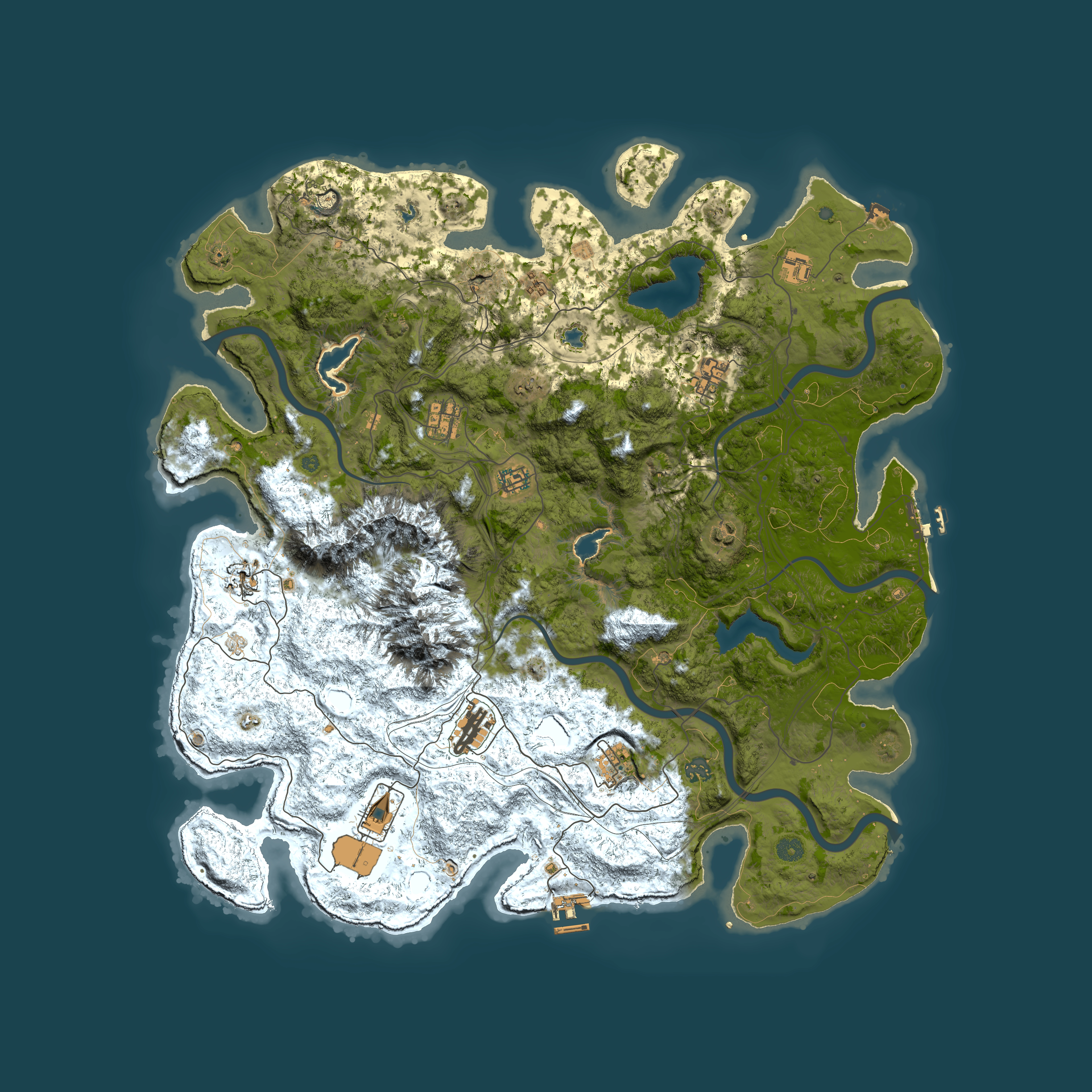 Full top-down render of Rust map seed 74124908, 5000x5000m
