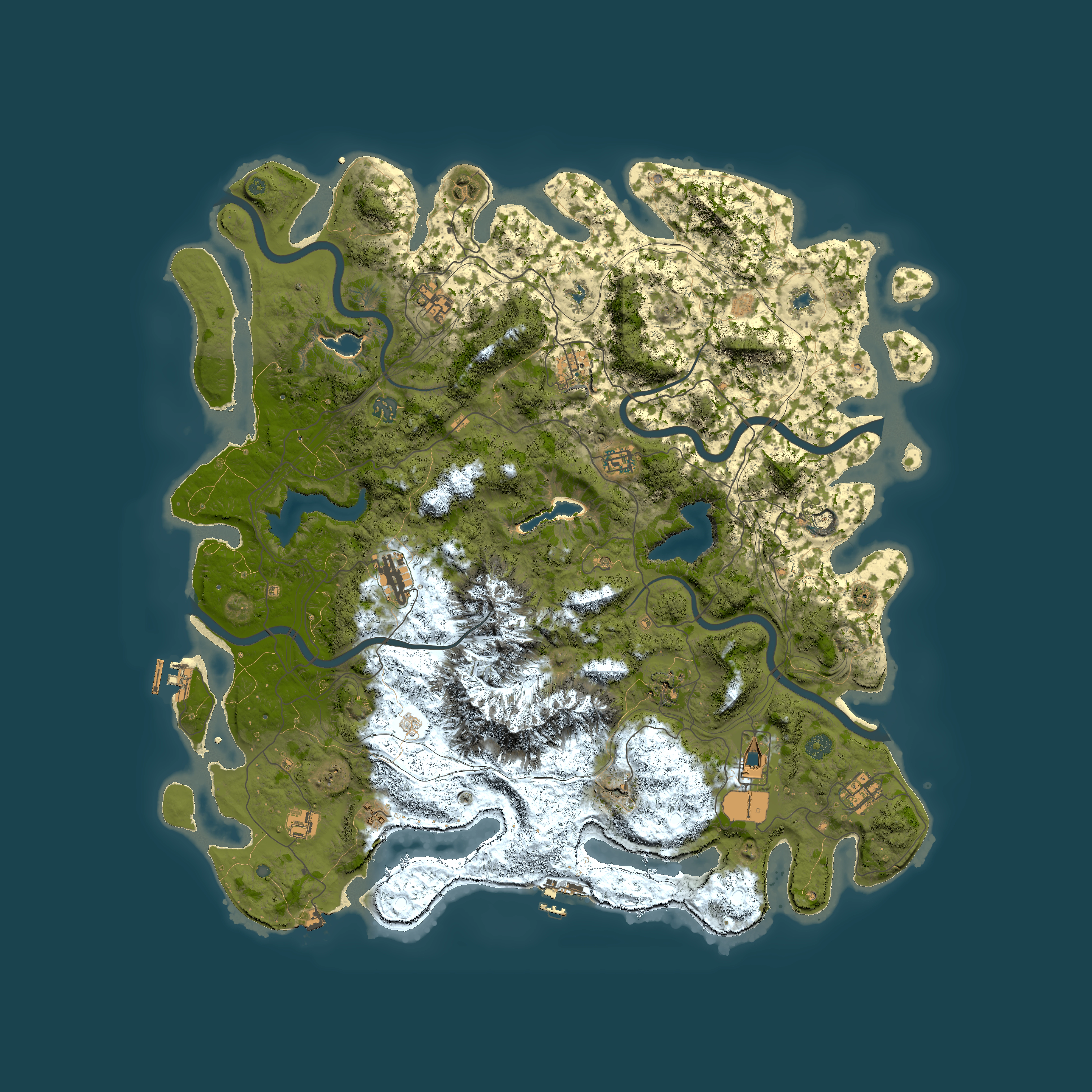 Full top-down render of Rust map seed 226557863, 5000x5000m