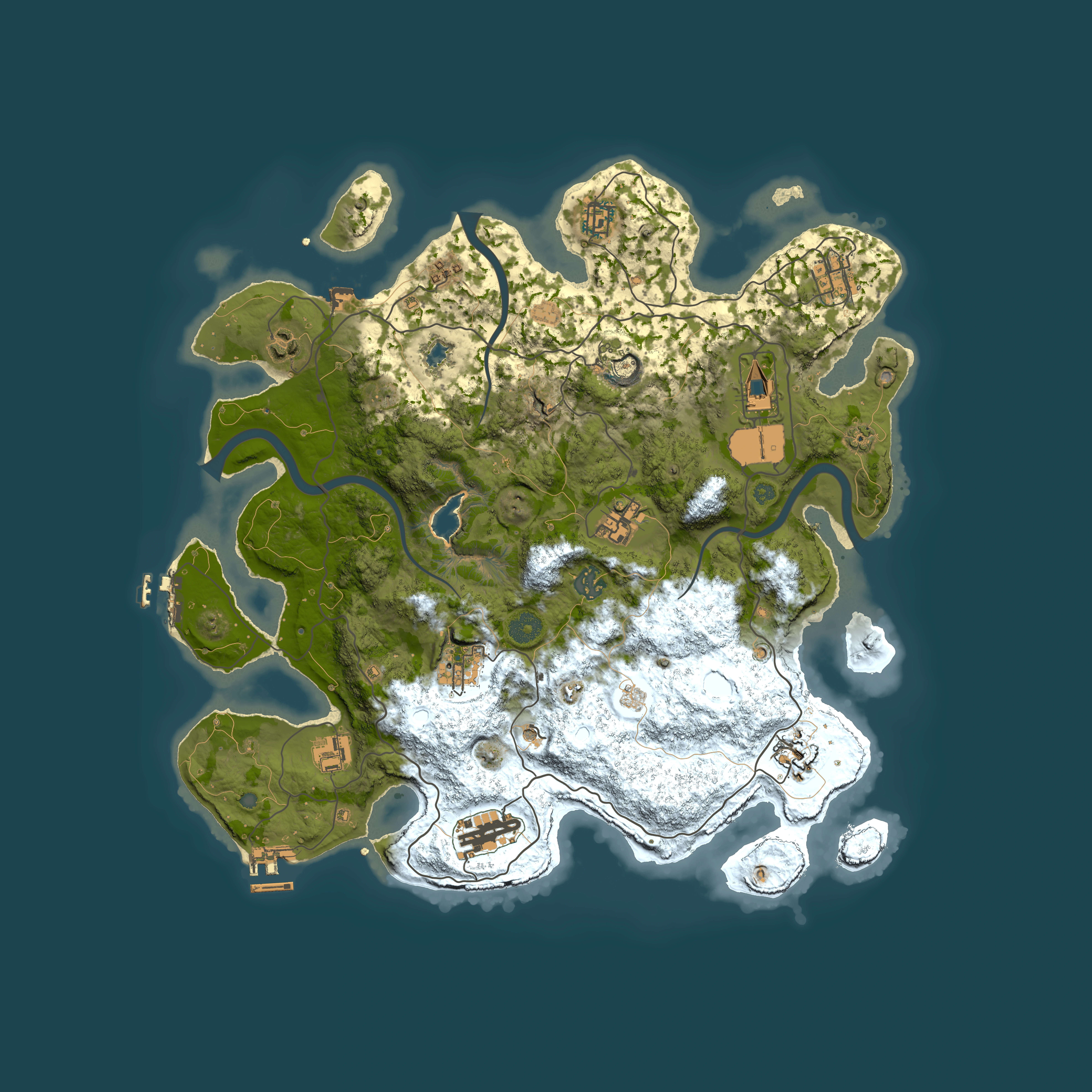 Full top-down render of Rust map seed 2073851949, 4000x4000m