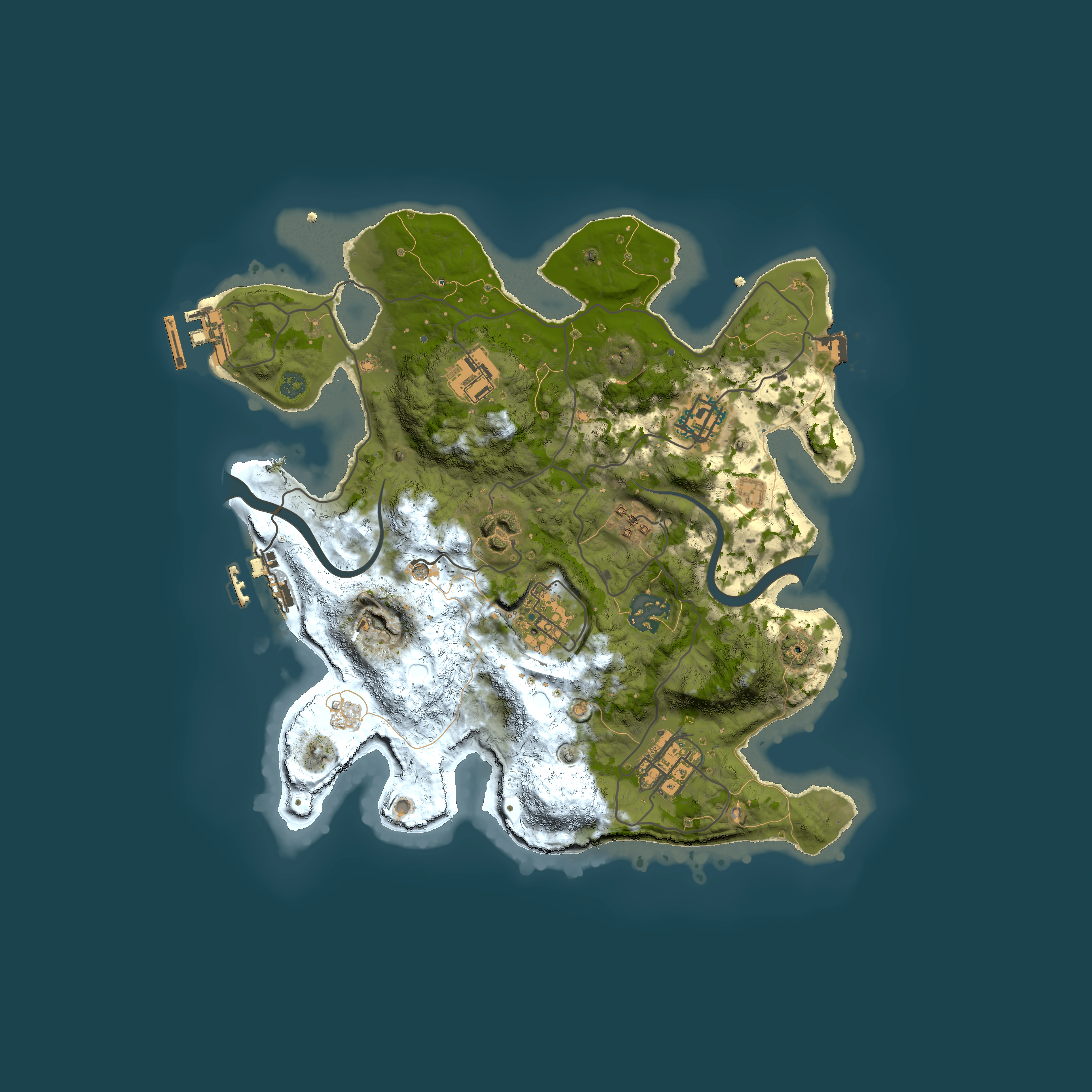 Full top-down render of Rust map seed 70983145, 3000x3000m
