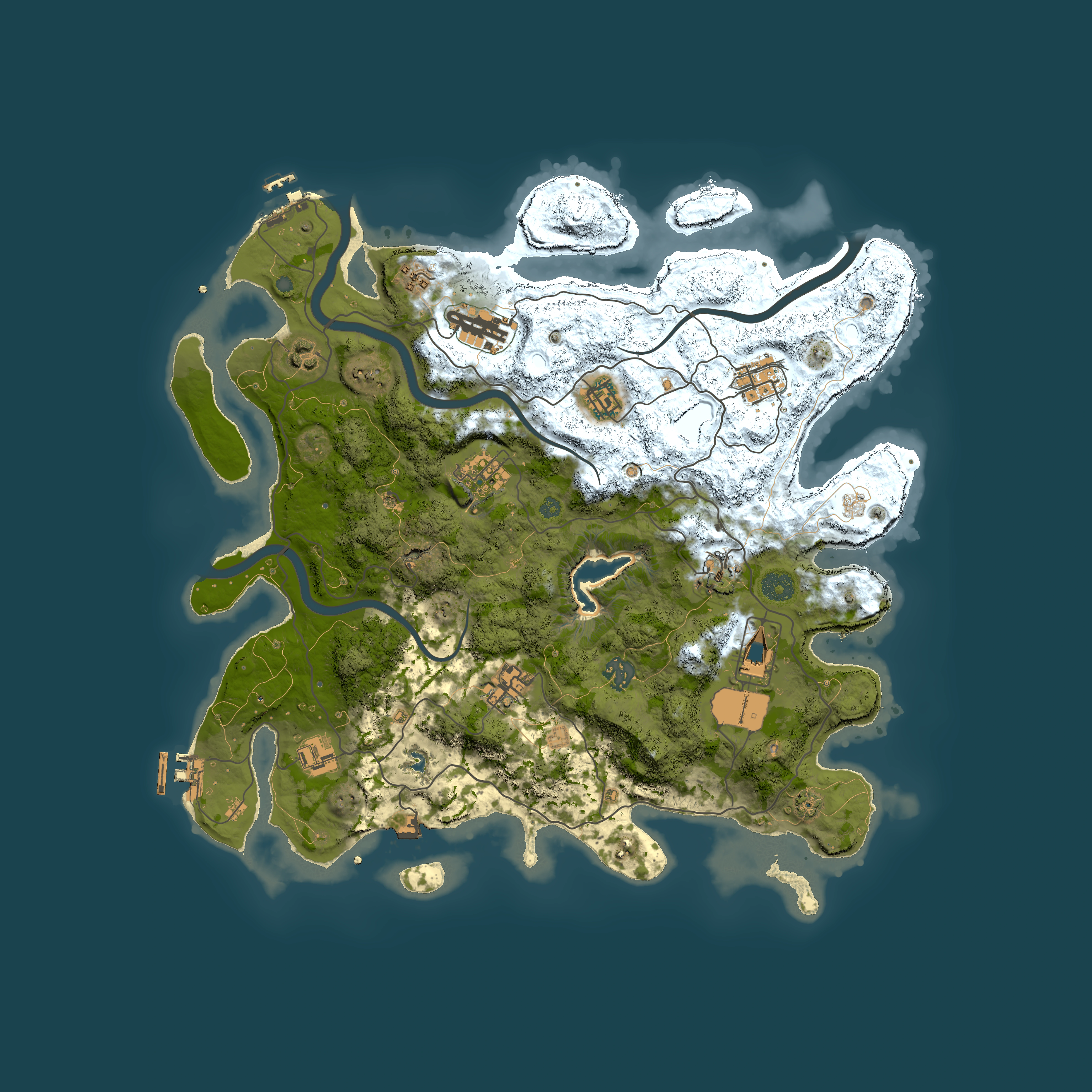 Full top-down render of Rust map seed 205348751, 4000x4000m