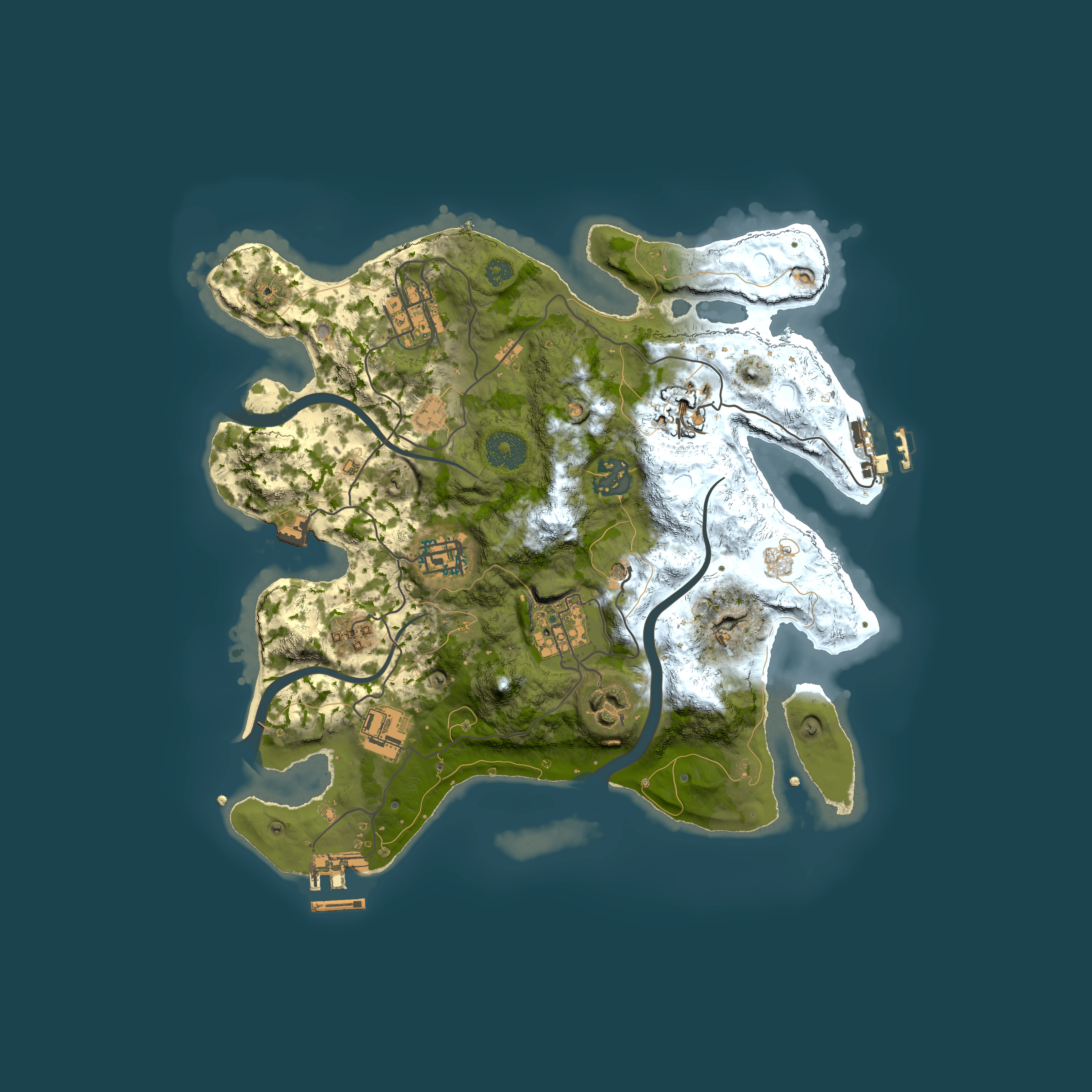 Full top-down render of Rust map seed 323107322, 3000x3000m