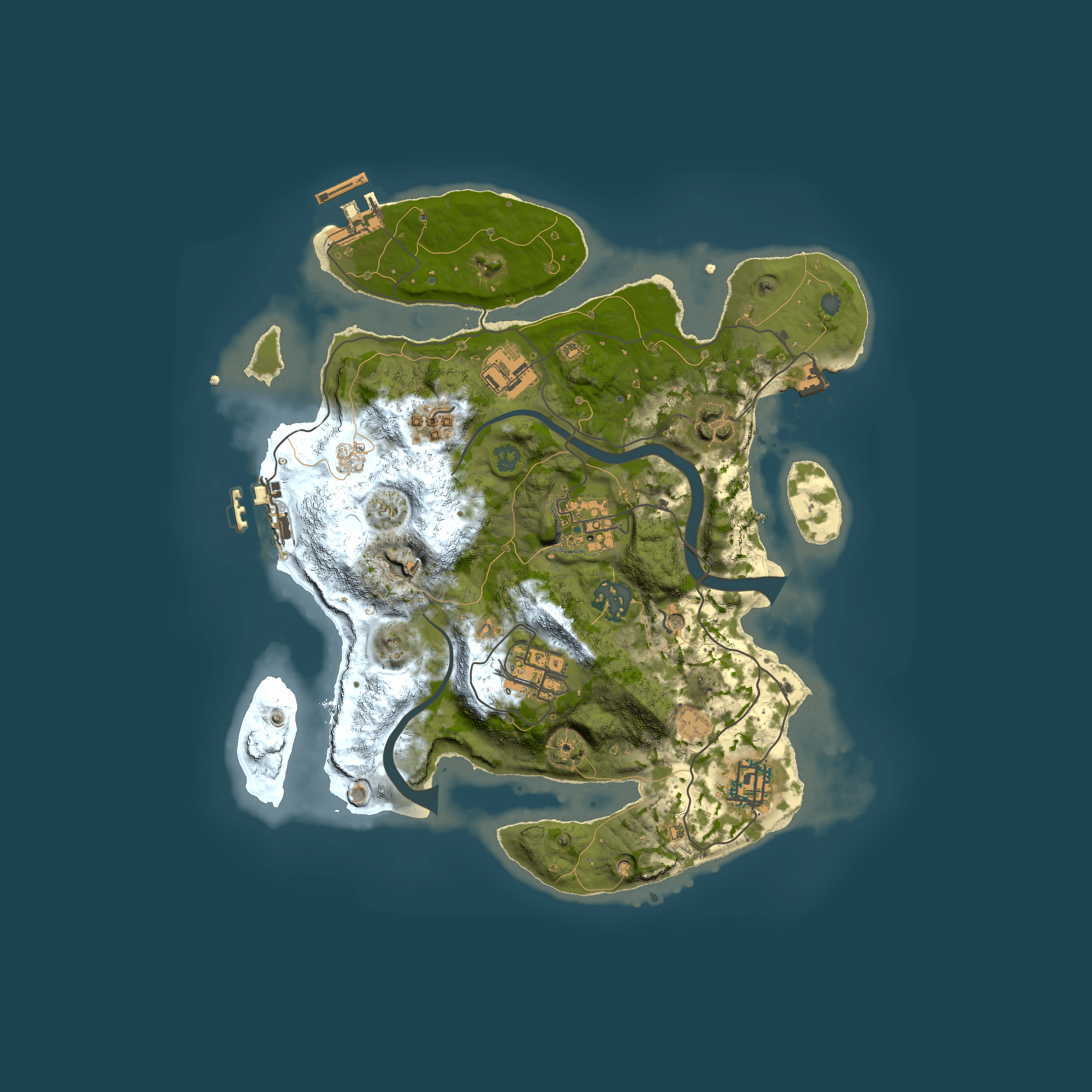 Full top-down render of Rust map seed 123637709, 3000x3000m