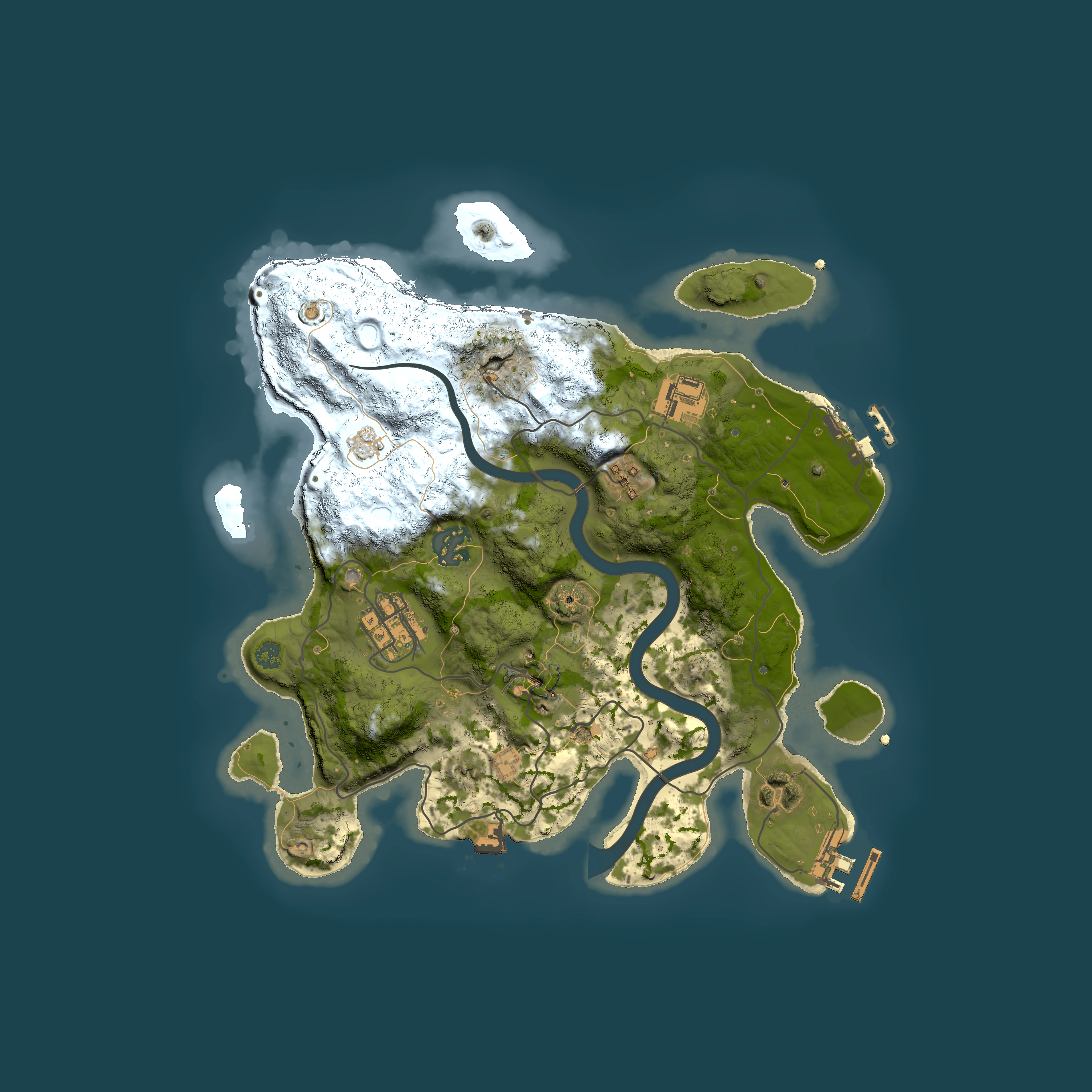 Full top-down render of Rust map seed 1368265992, 3000x3000m