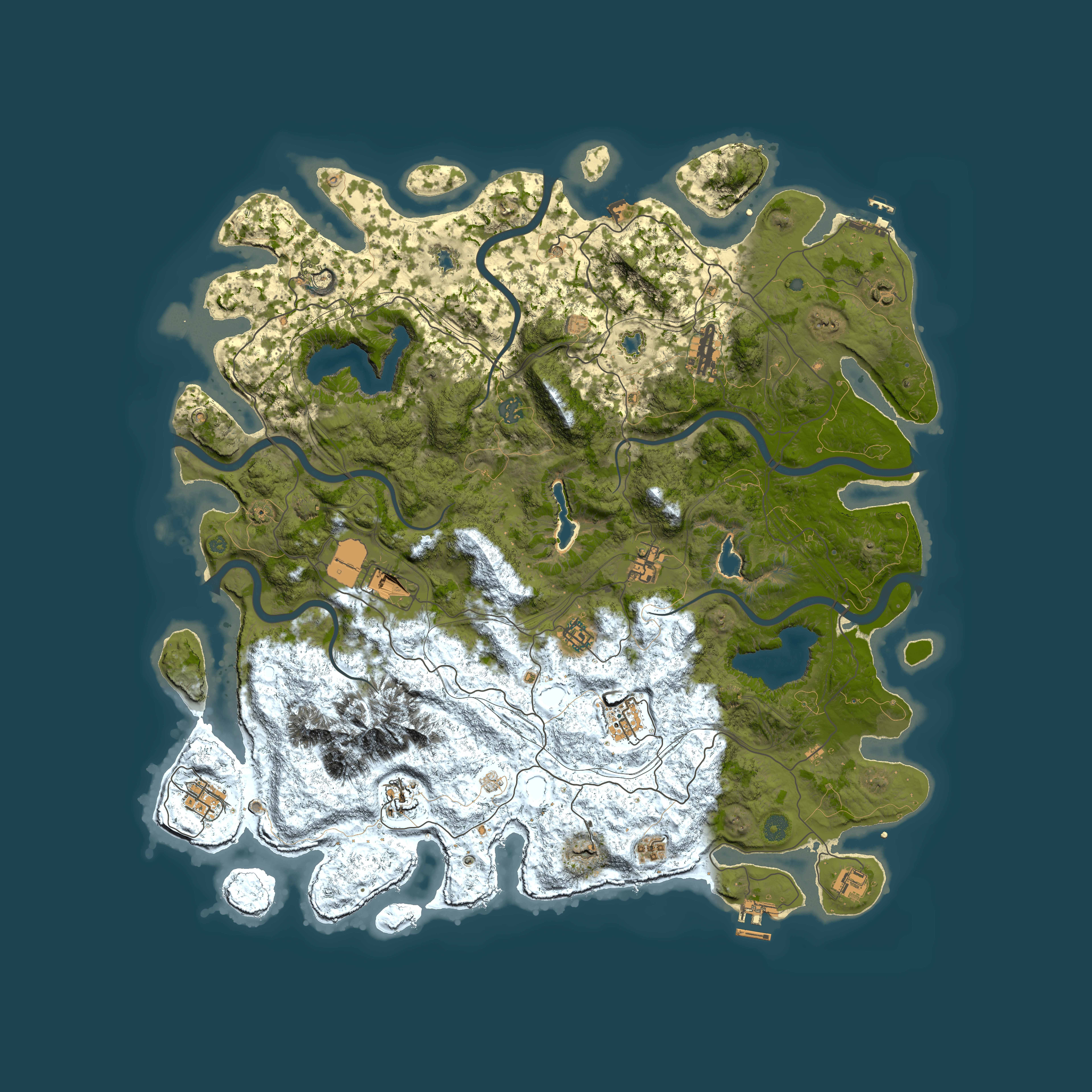 Full top-down render of Rust map seed 869089884, 5000x5000m