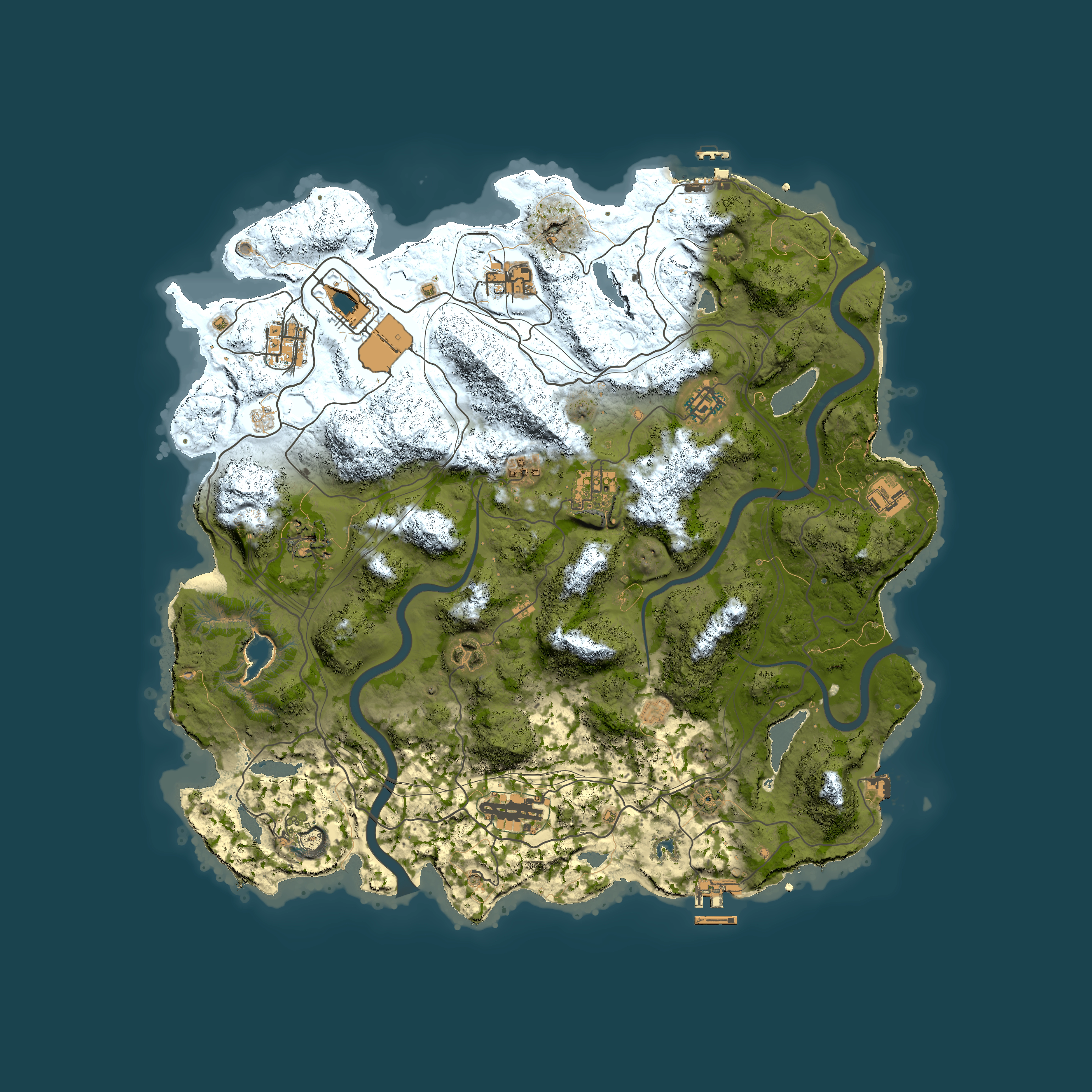 Full top-down render of Rust map seed 1337, 4000x4000m