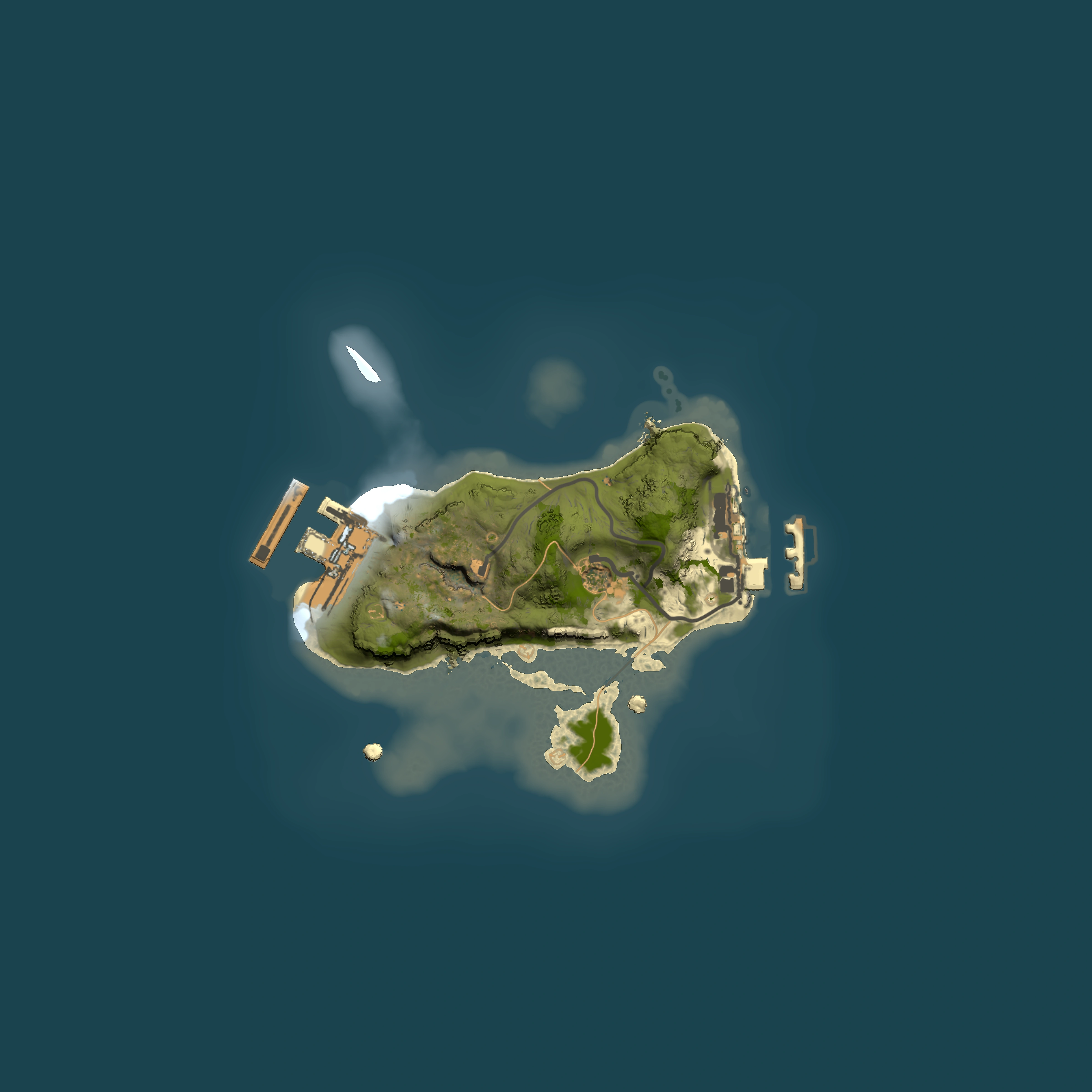 Full top-down render of Rust map seed 1107052750, 1500x1500m