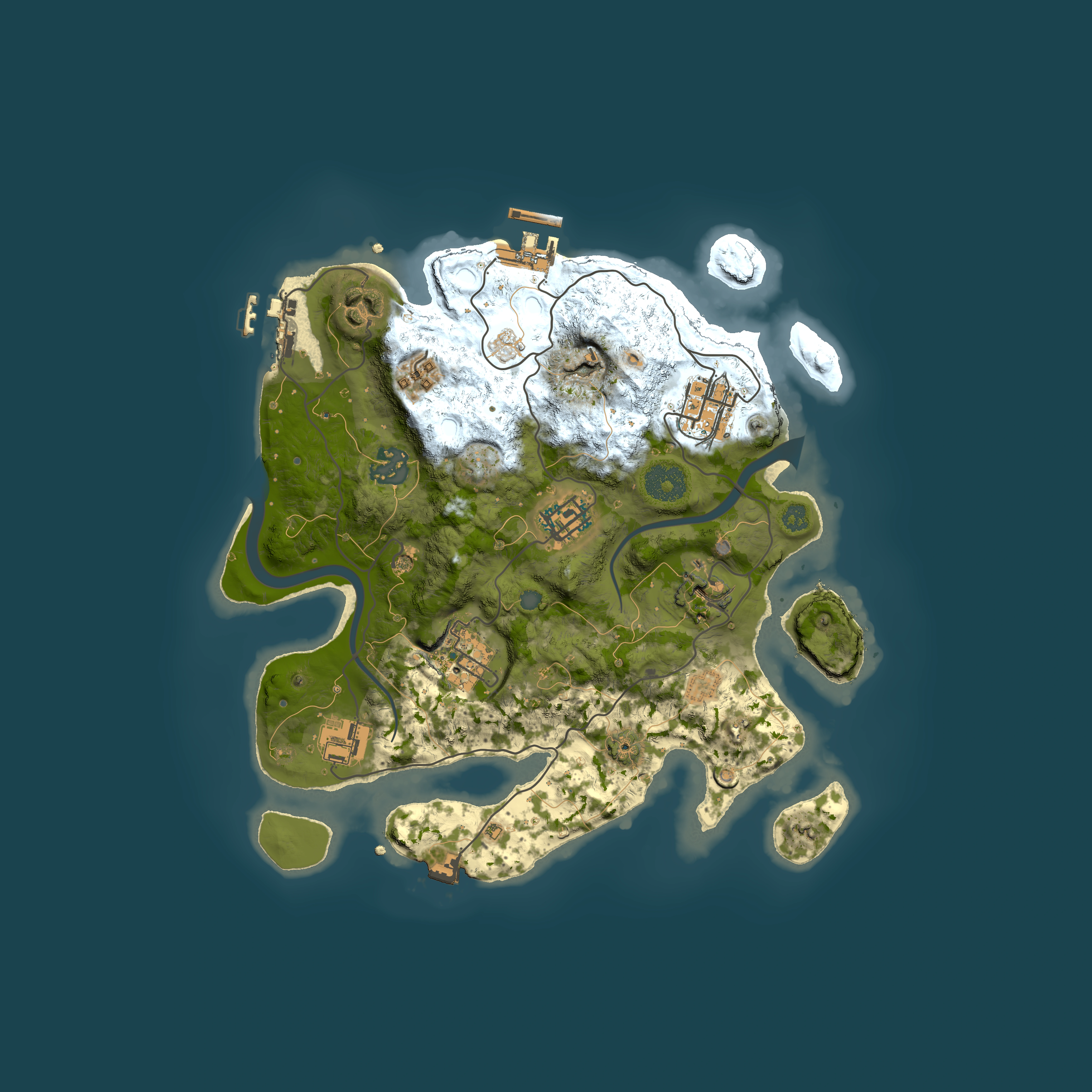 Full top-down render of Rust map seed 690607365, 3000x3000m