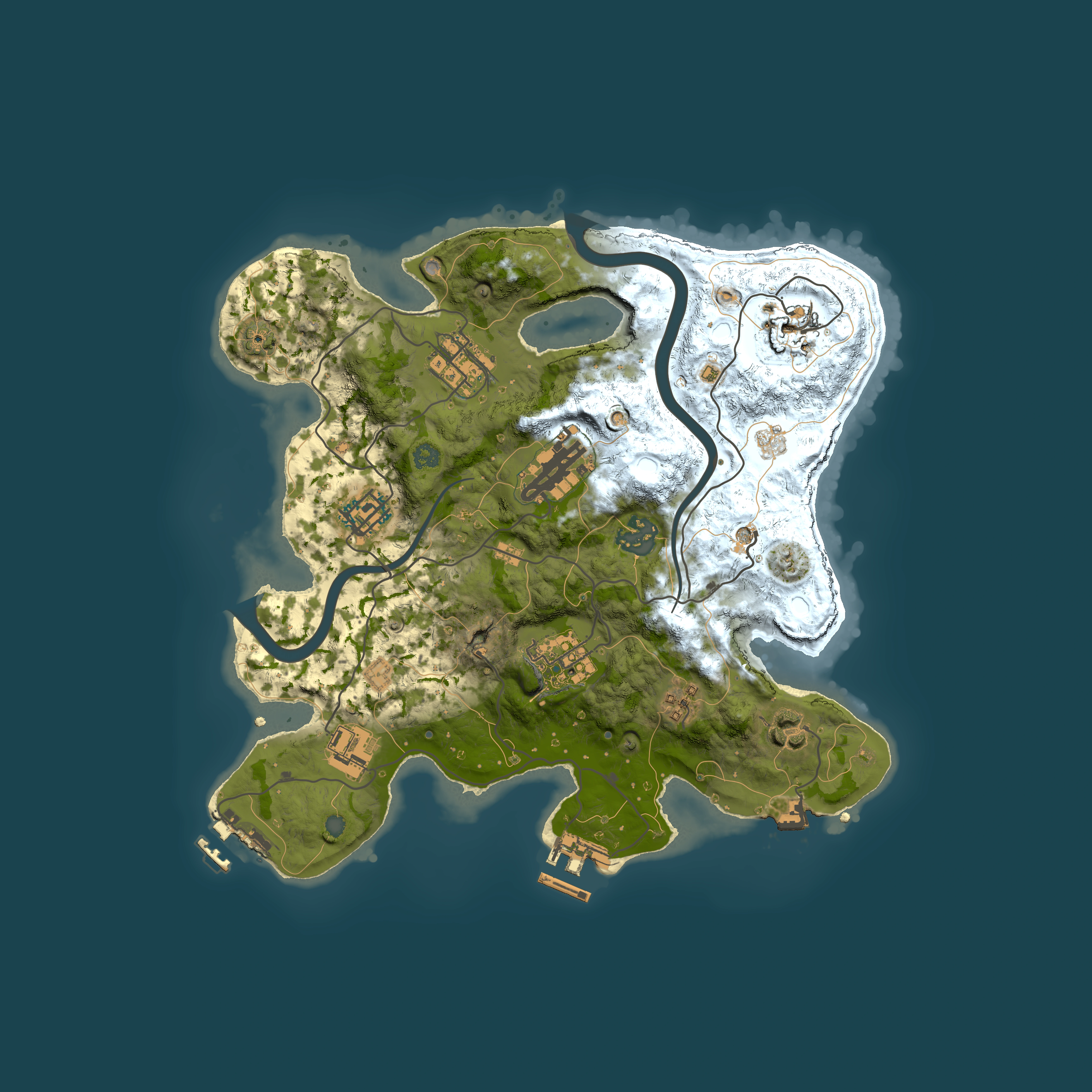 Full top-down render of Rust map seed 196521227, 3000x3000m