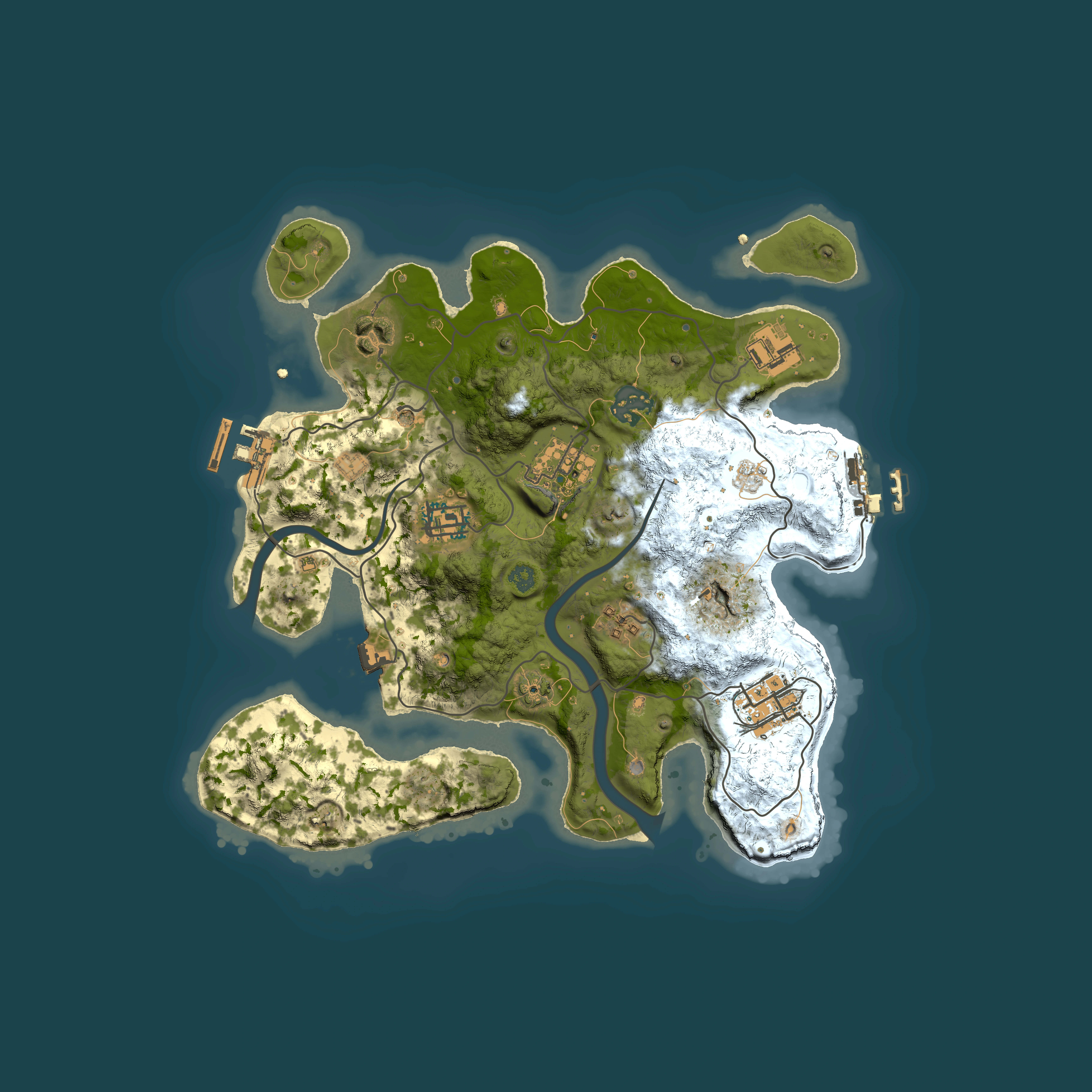 Full top-down render of Rust map seed 243677441, 3000x3000m