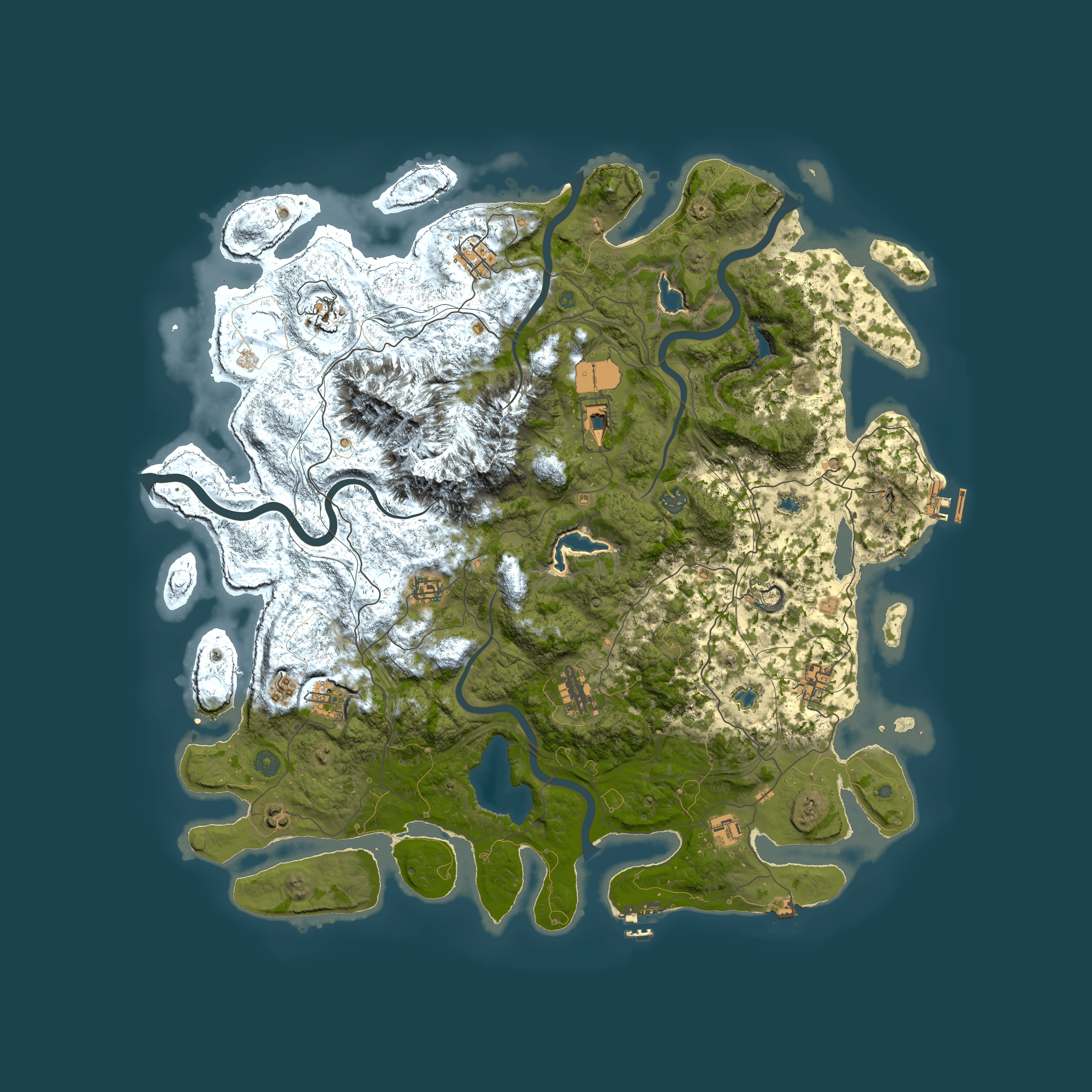 Full top-down render of Rust map seed 437908804, 5000x5000m