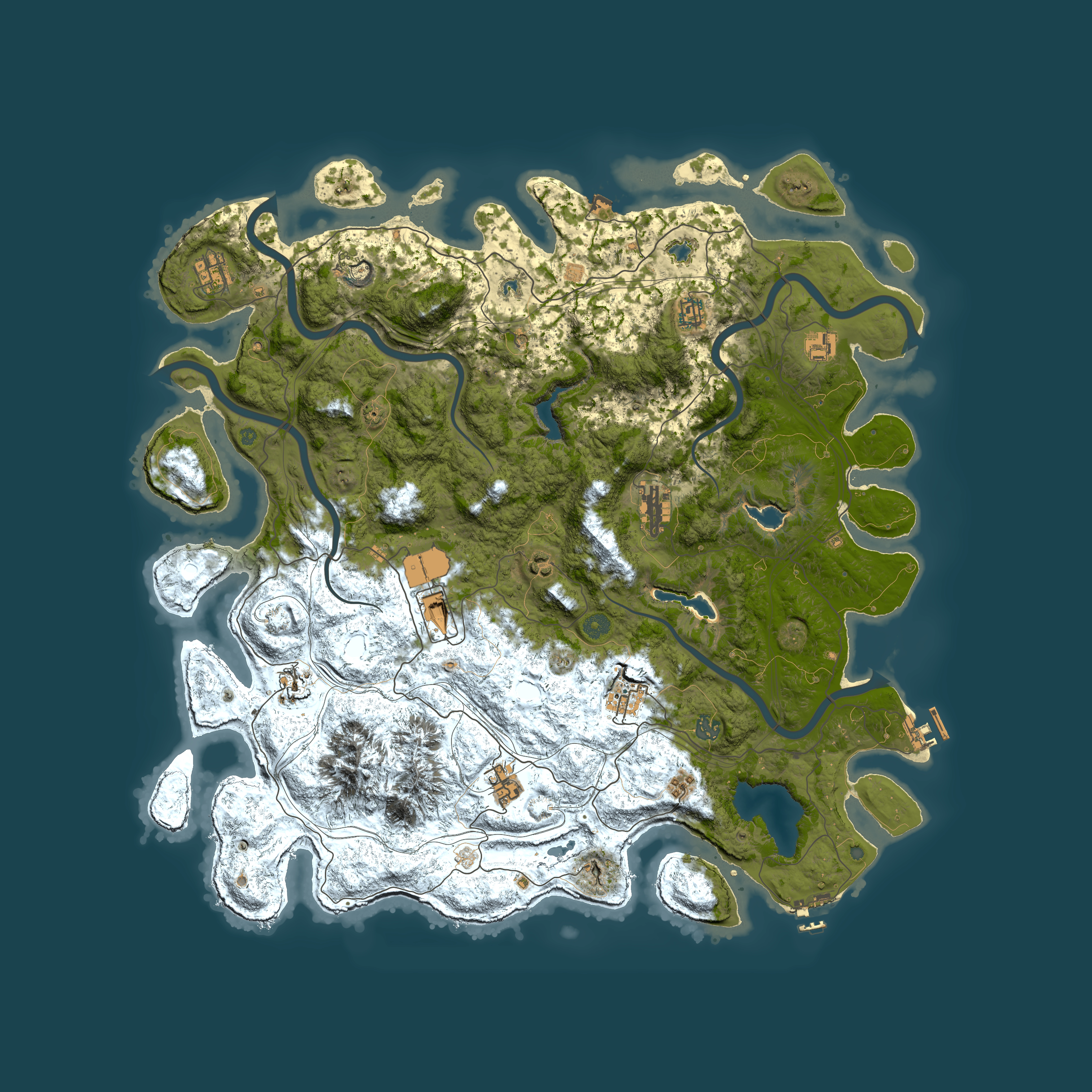 Full top-down render of Rust map seed 190689455, 5000x5000m