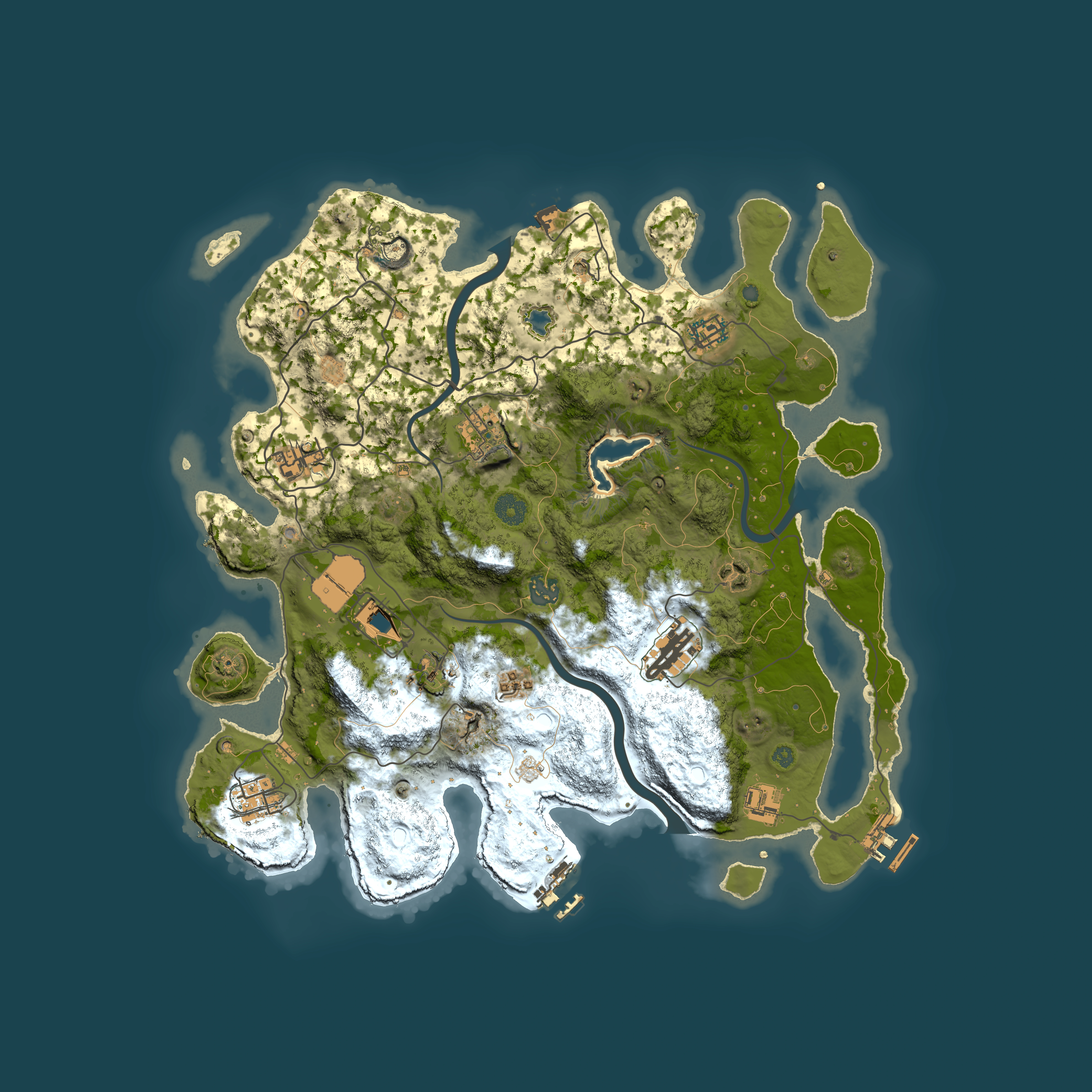 Full top-down render of Rust map seed 2091451979, 4000x4000m