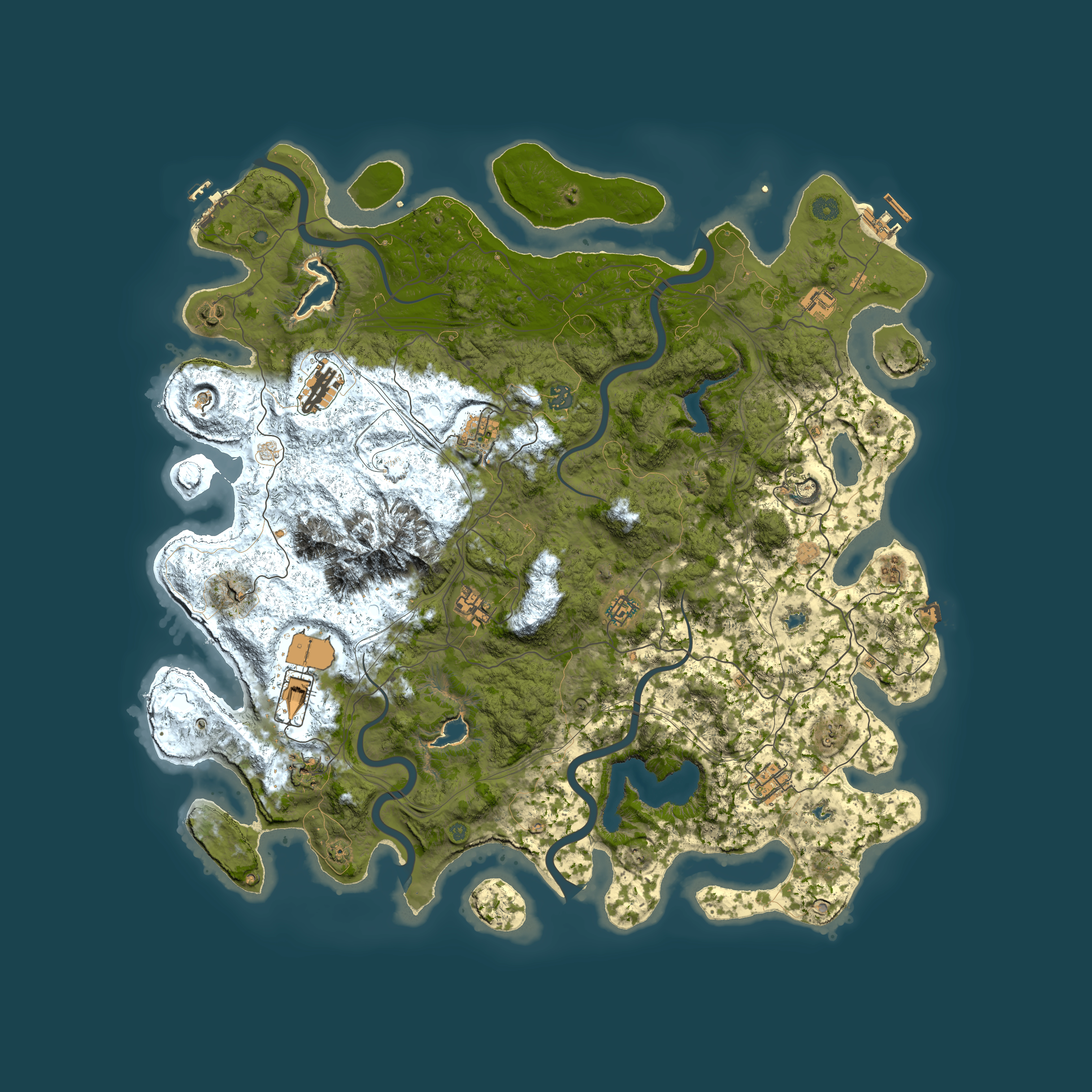 Full top-down render of Rust map seed 2045684237, 5000x5000m