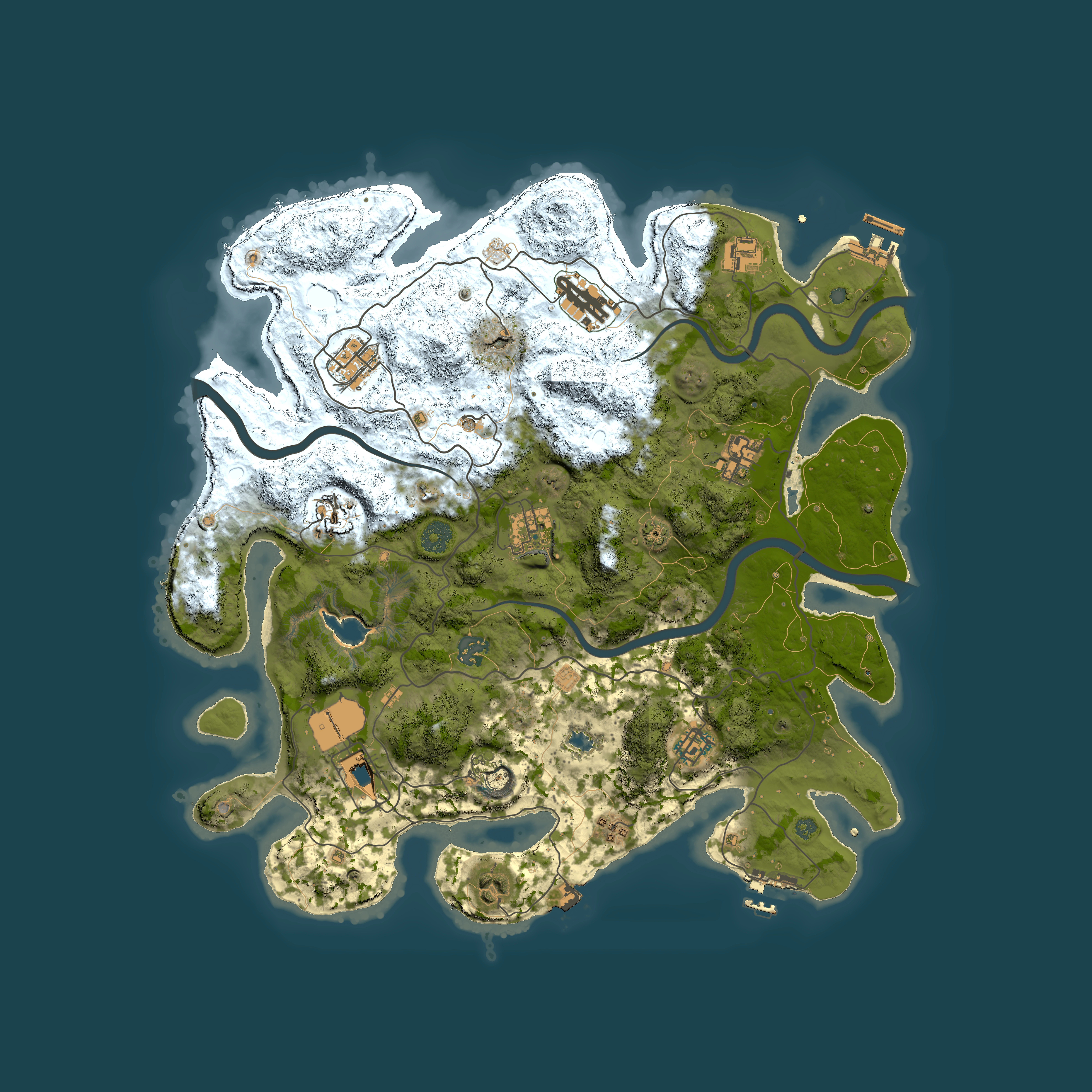 Full top-down render of Rust map seed 157541924, 4000x4000m