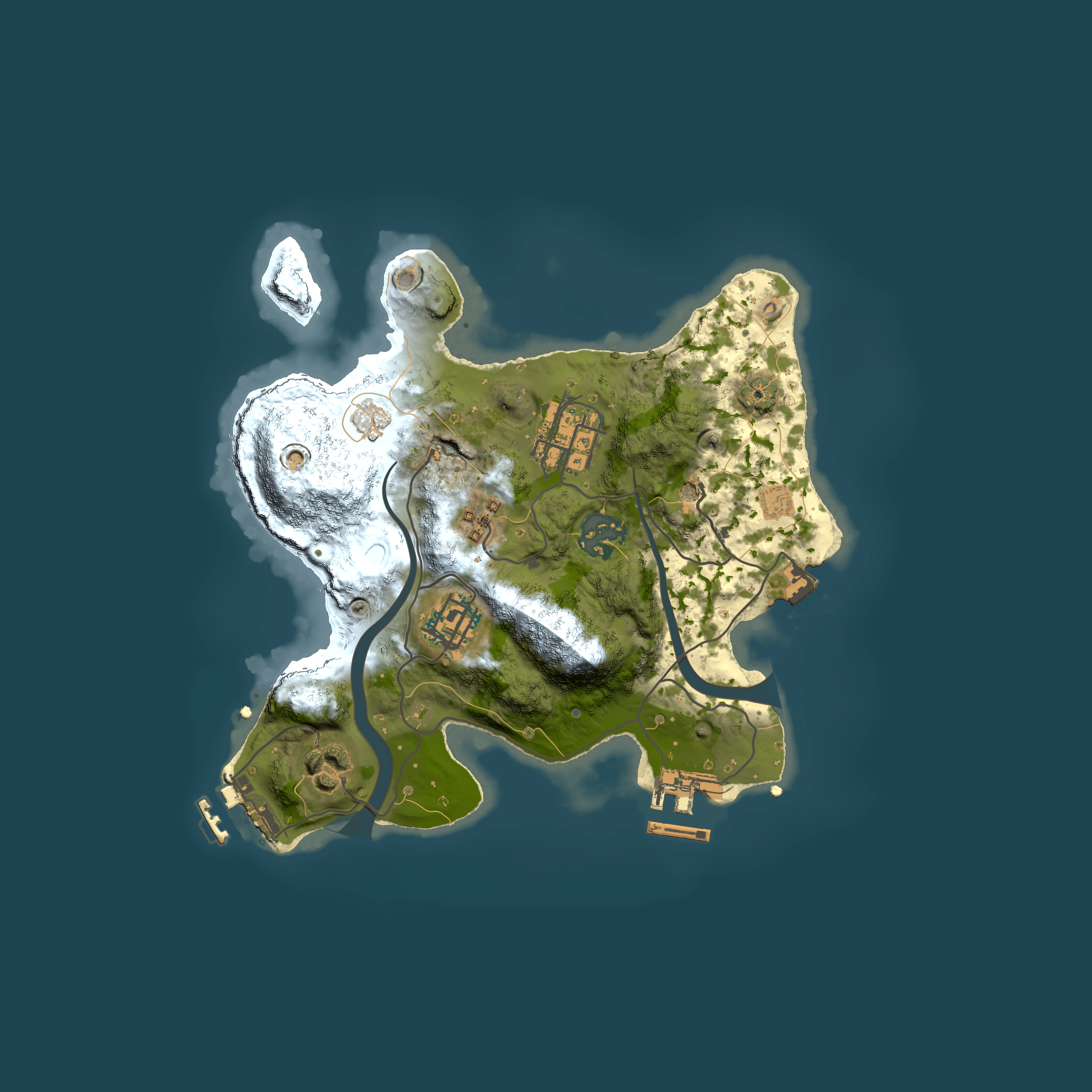 Full top-down render of Rust map seed 2045790485, 2500x2500m