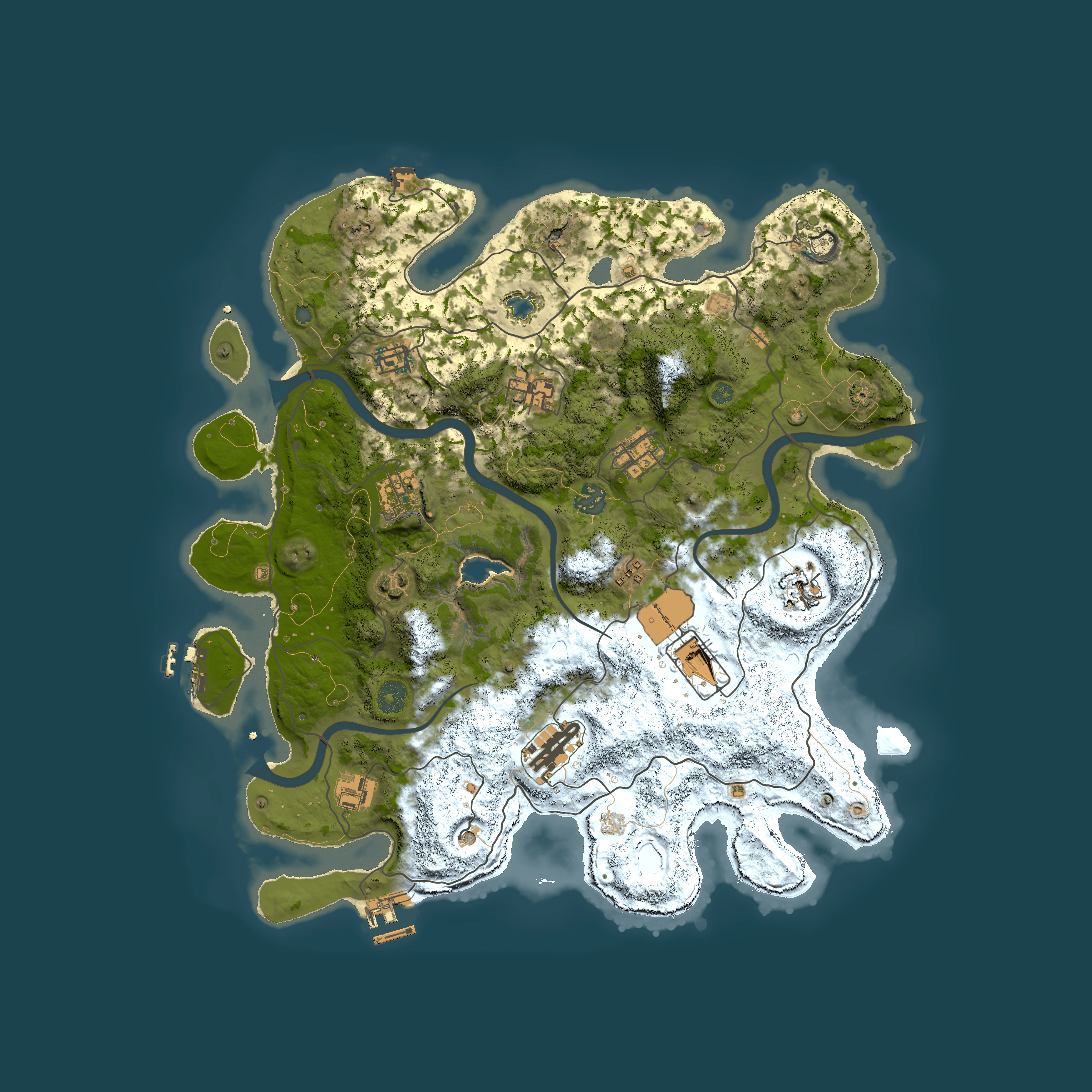 Full top-down render of Rust map seed 497748616, 4000x4000m