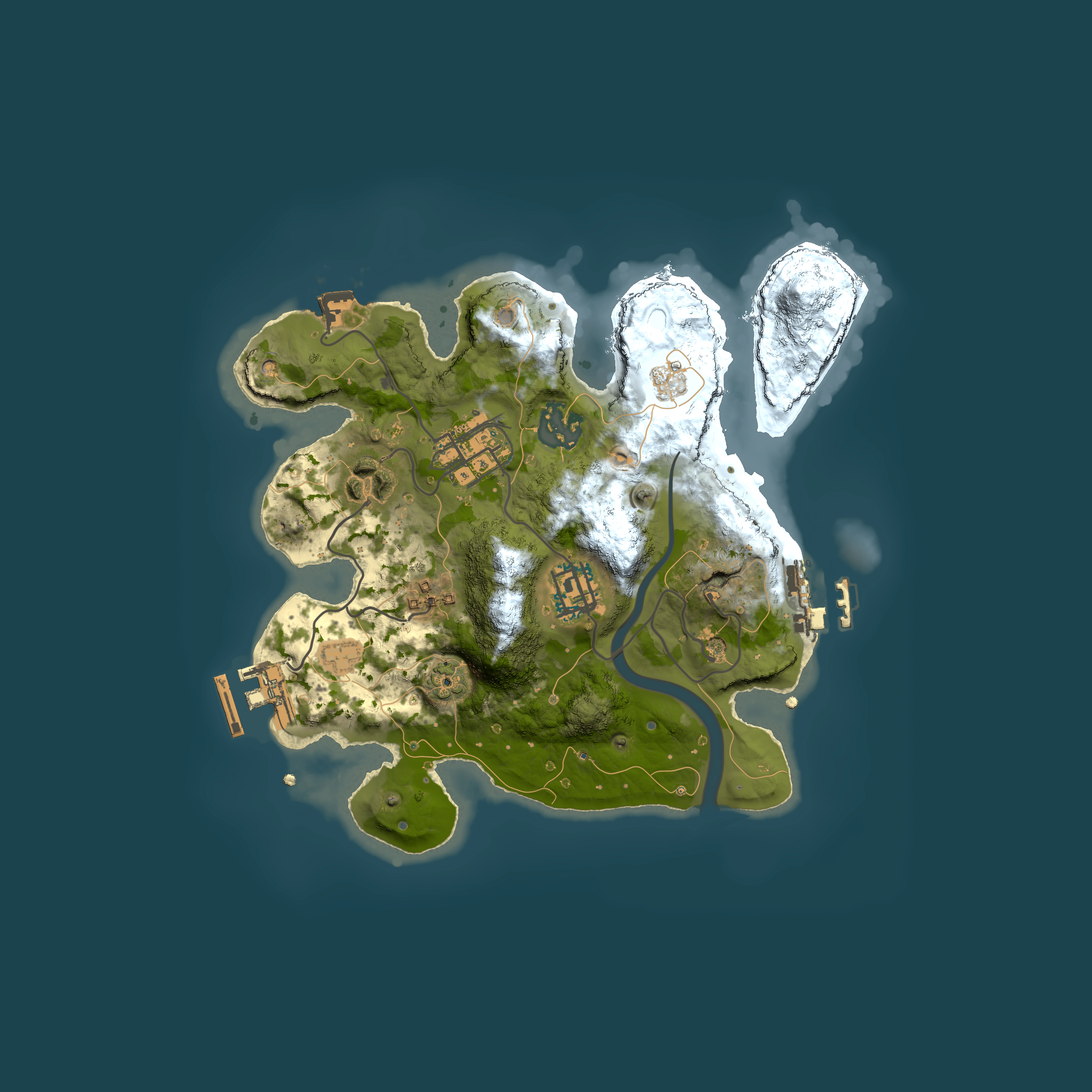 Full top-down render of Rust map seed 14520091, 2500x2500m