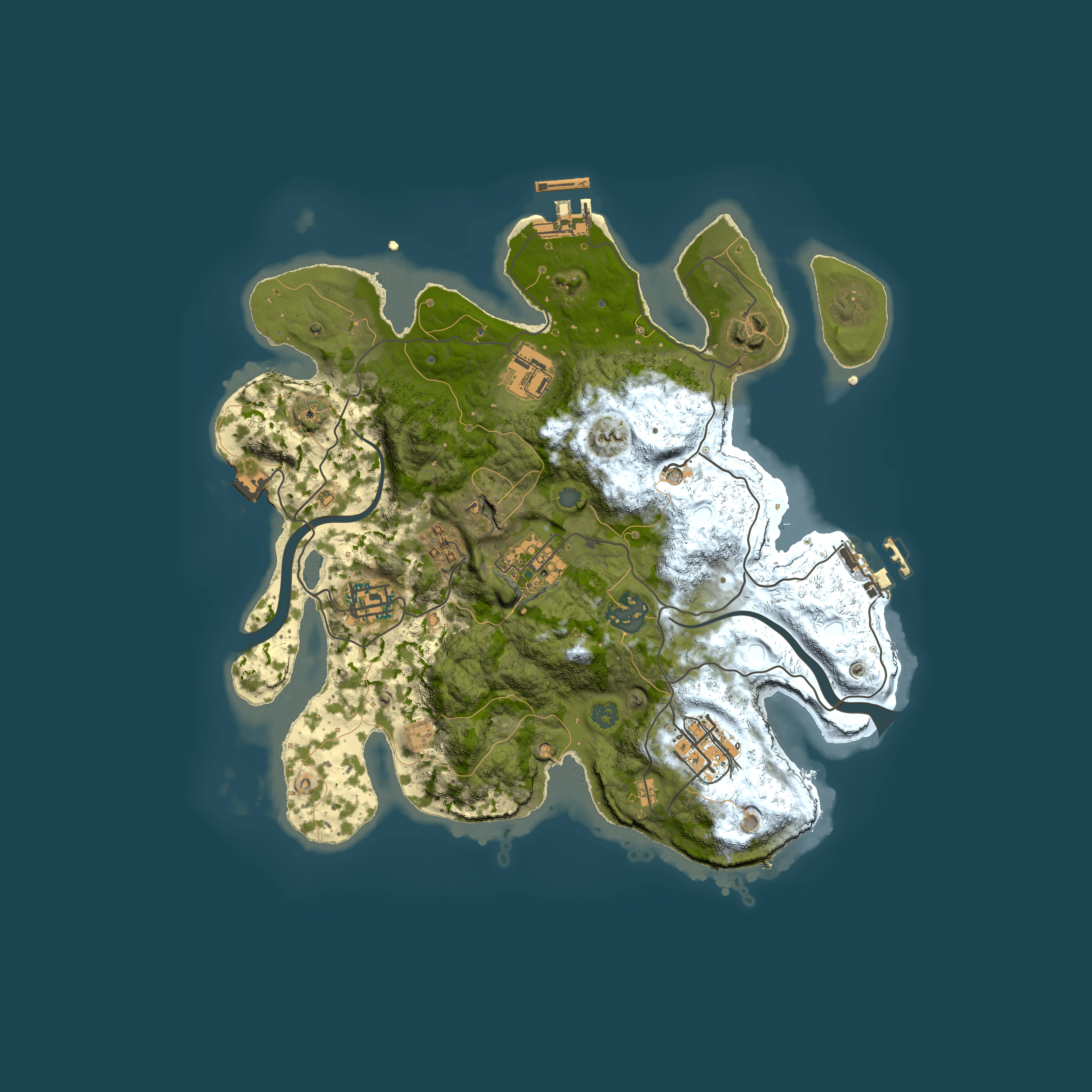 Full top-down render of Rust map seed 444931618, 3000x3000m