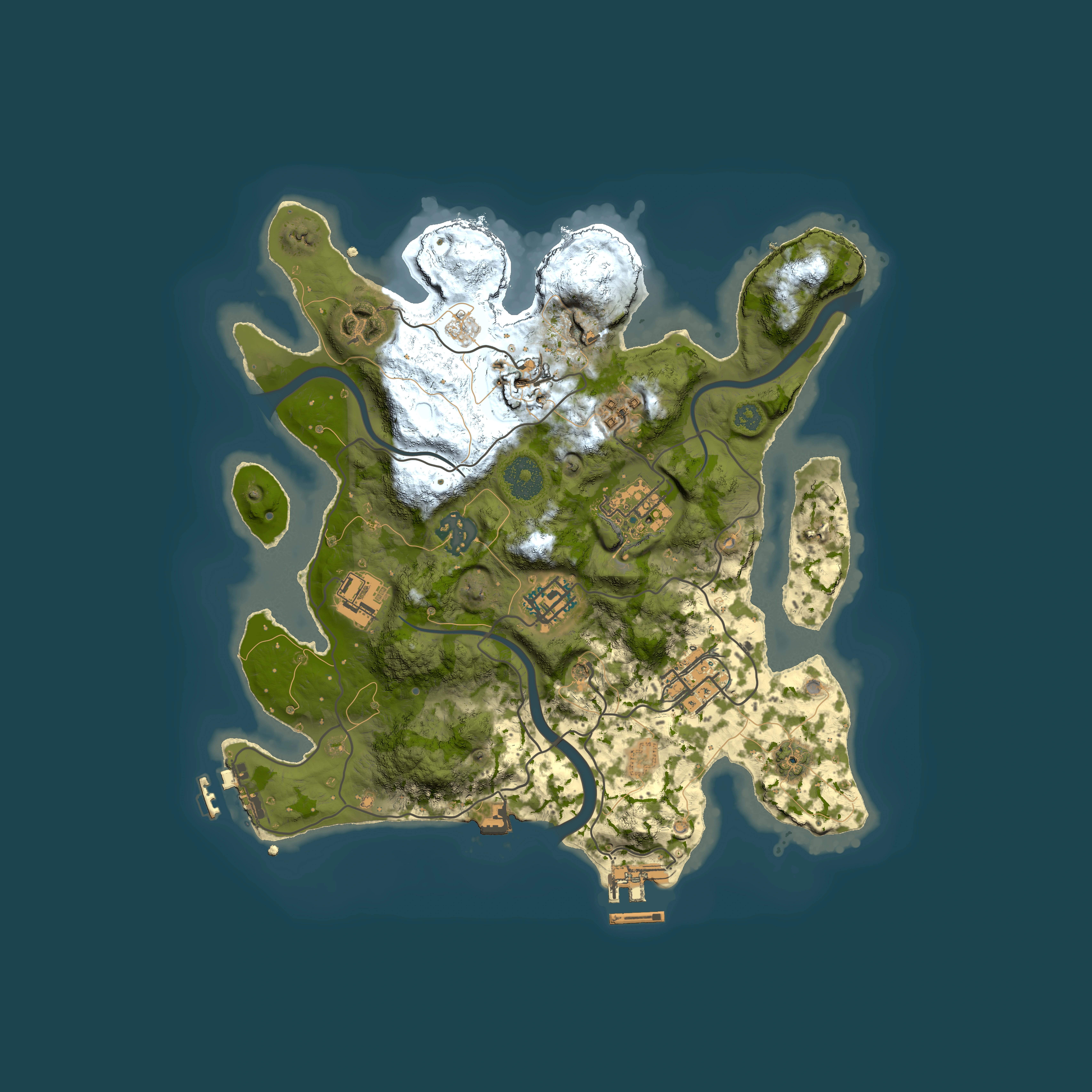 Full top-down render of Rust map seed 332058734, 3000x3000m