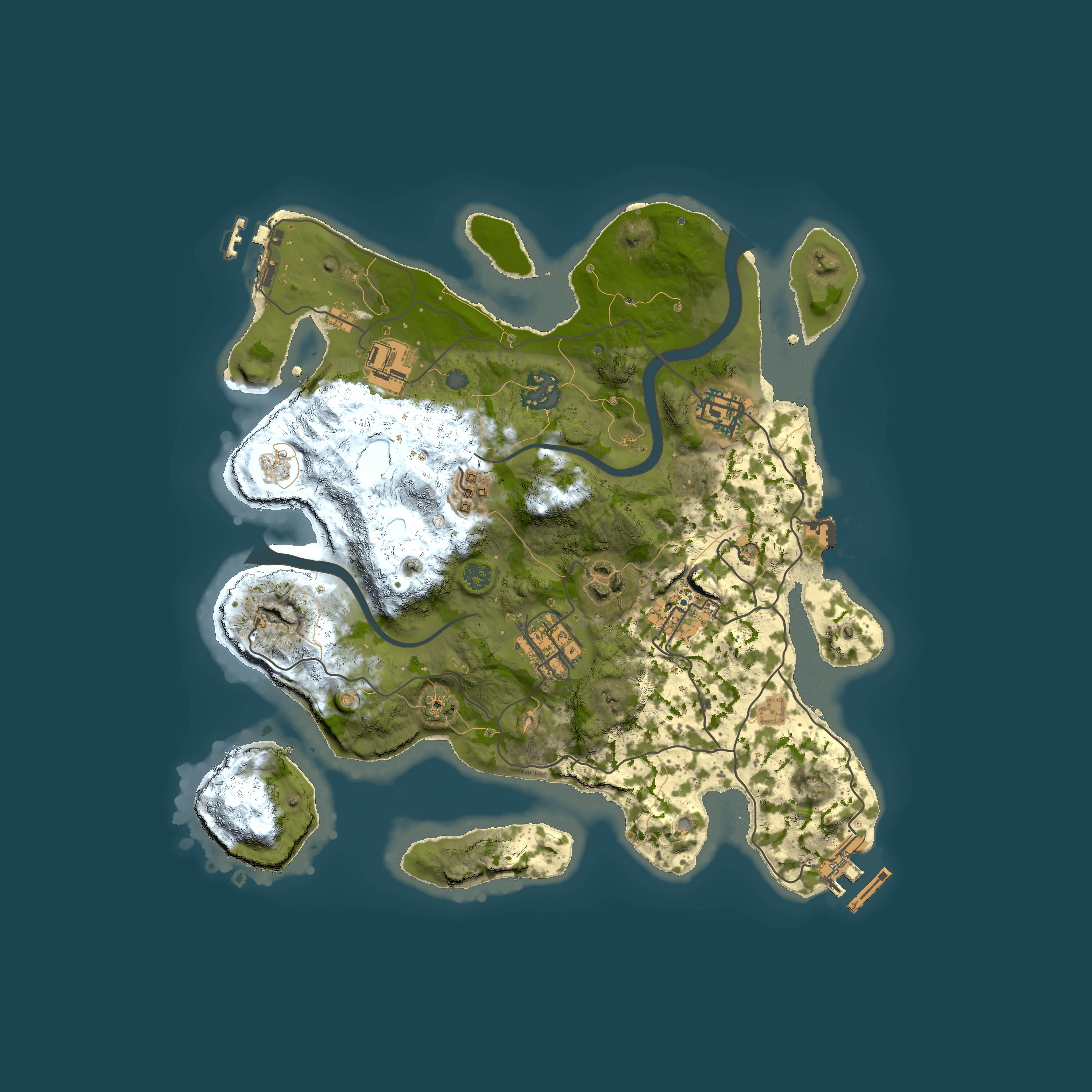 Full top-down render of Rust map seed 827884861, 3000x3000m