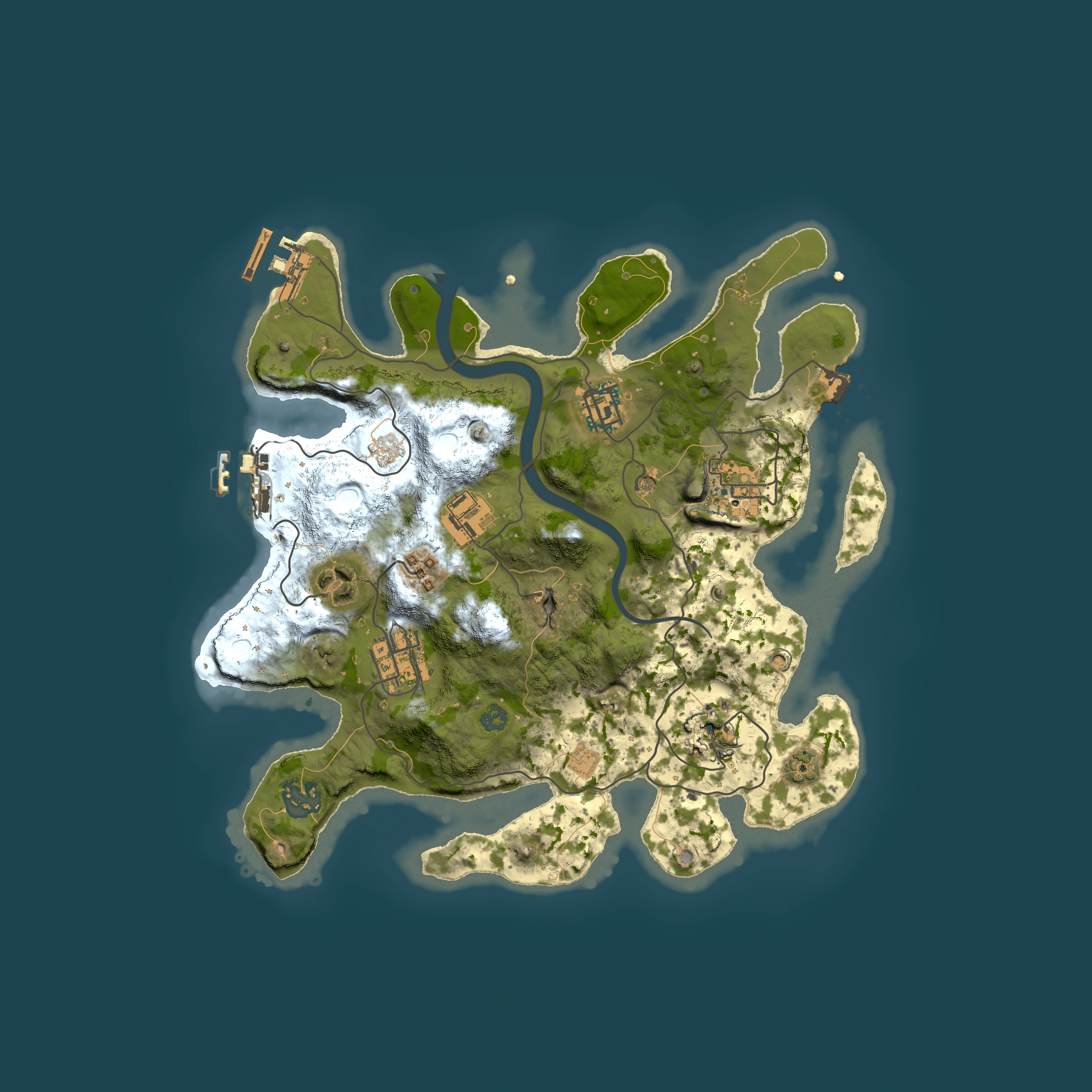 Full top-down render of Rust map seed 100801182, 3000x3000m