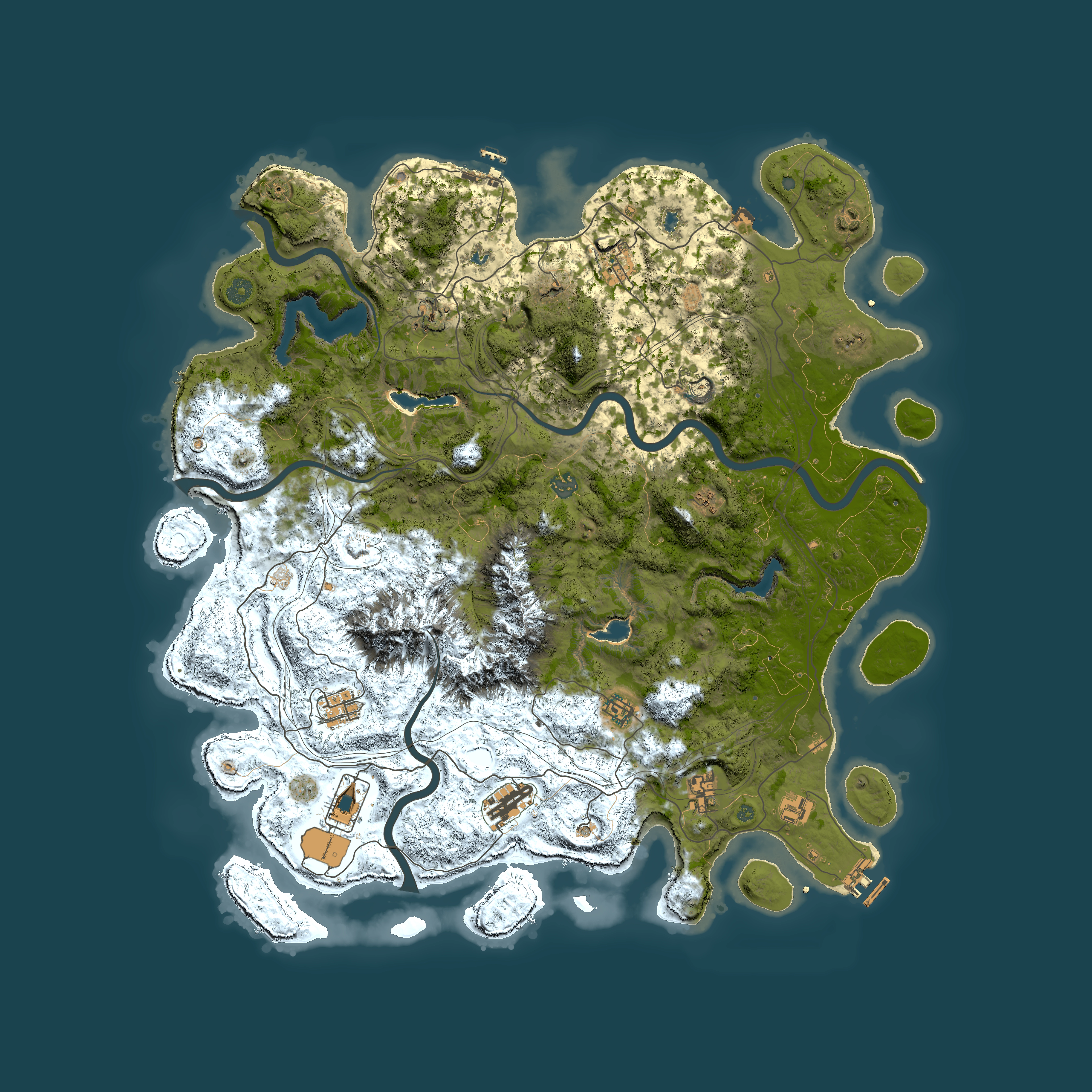 Full top-down render of Rust map seed 536164225, 5000x5000m