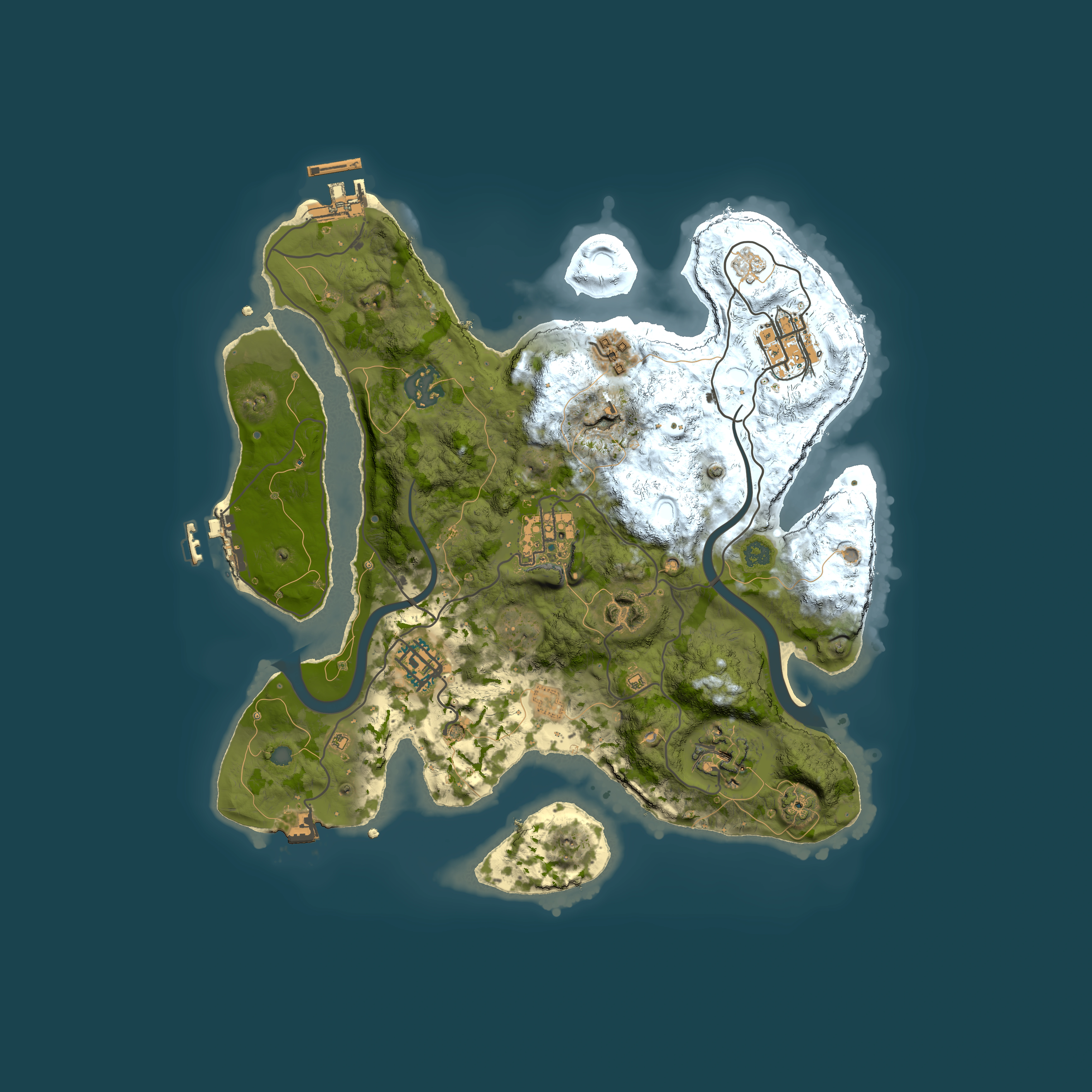 Full top-down render of Rust map seed 242287019, 3000x3000m