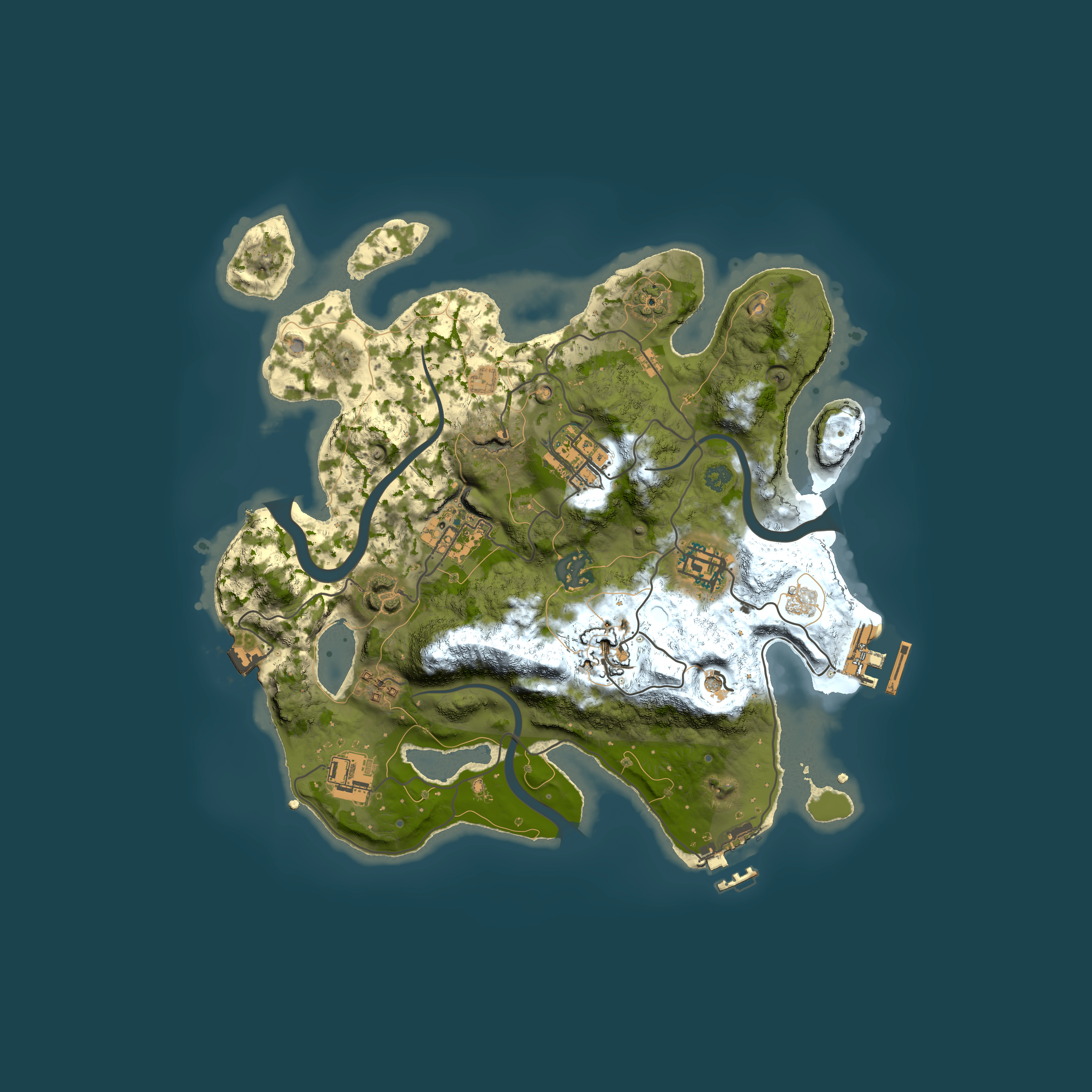 Full top-down render of Rust map seed 394998672, 3000x3000m