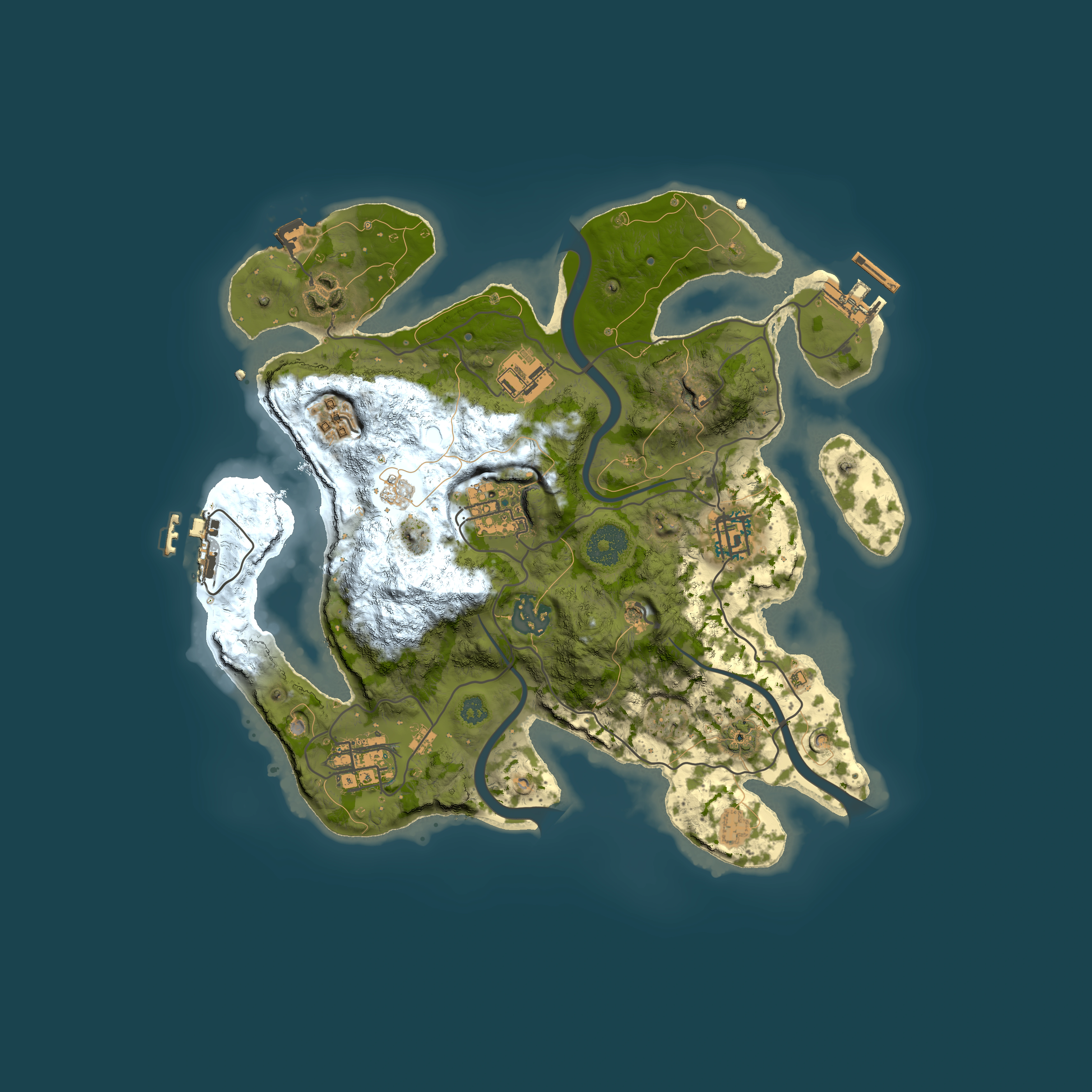 Full top-down render of Rust map seed 764864005, 3000x3000m