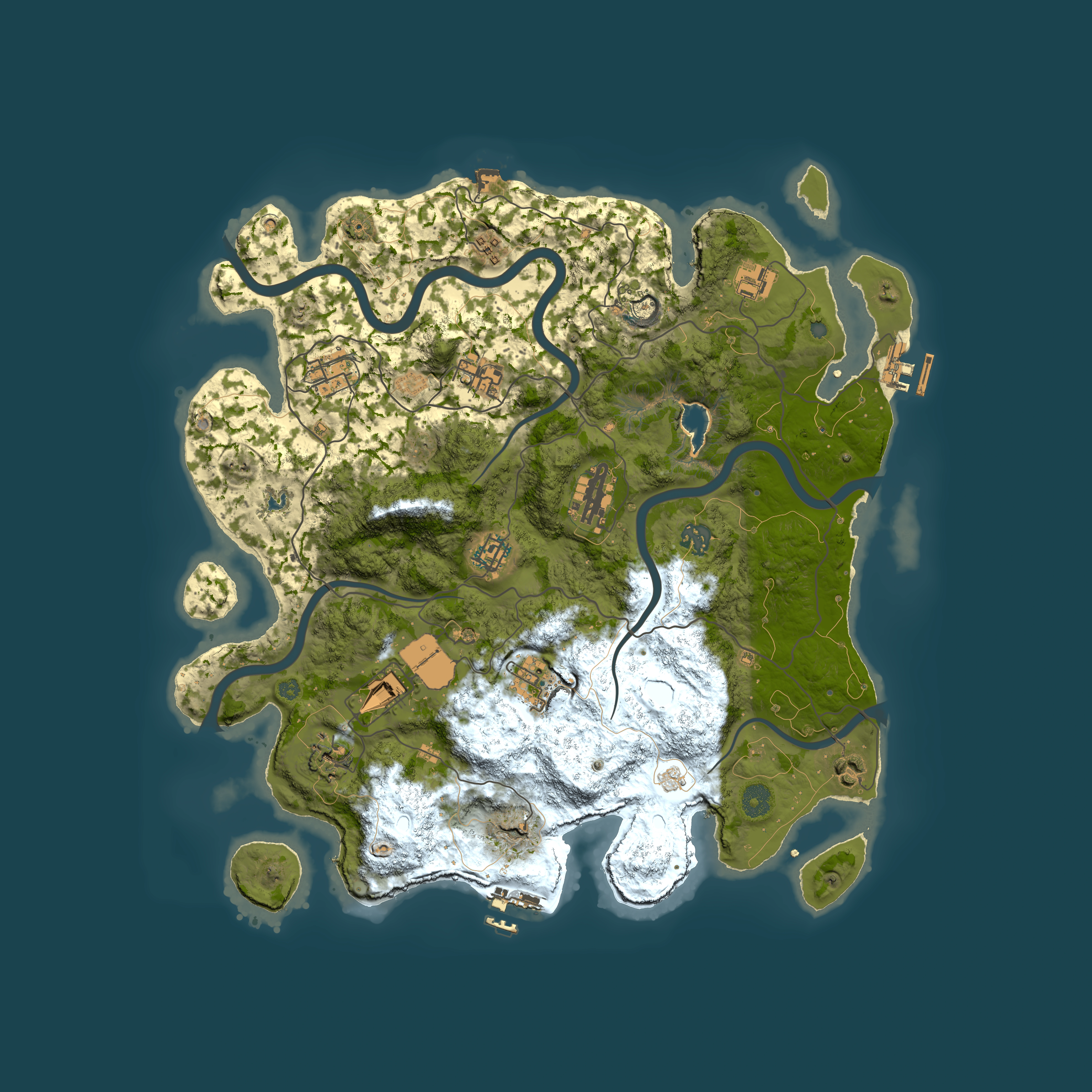 Full top-down render of Rust map seed 257710774, 4000x4000m