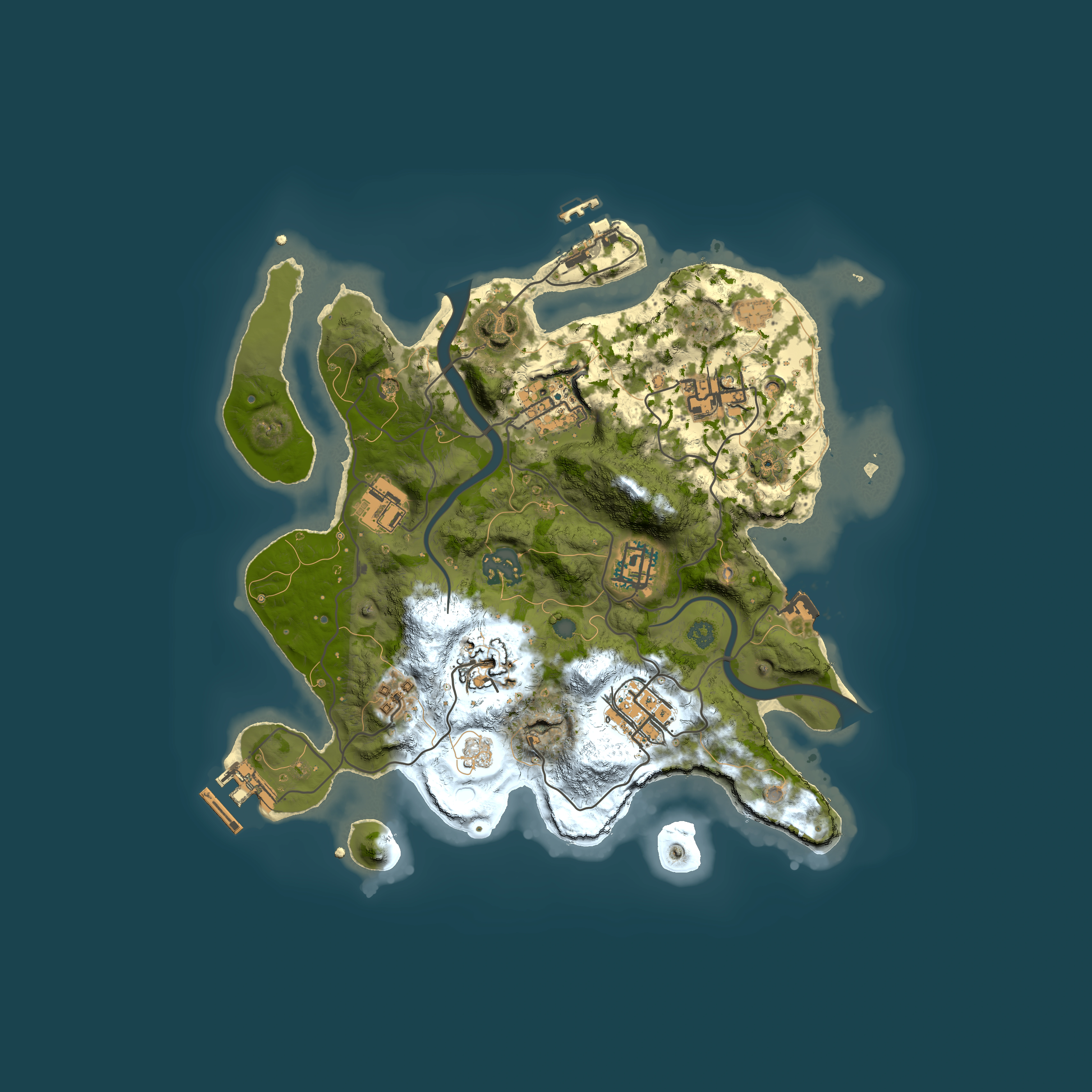 Full top-down render of Rust map seed 150635519, 3000x3000m