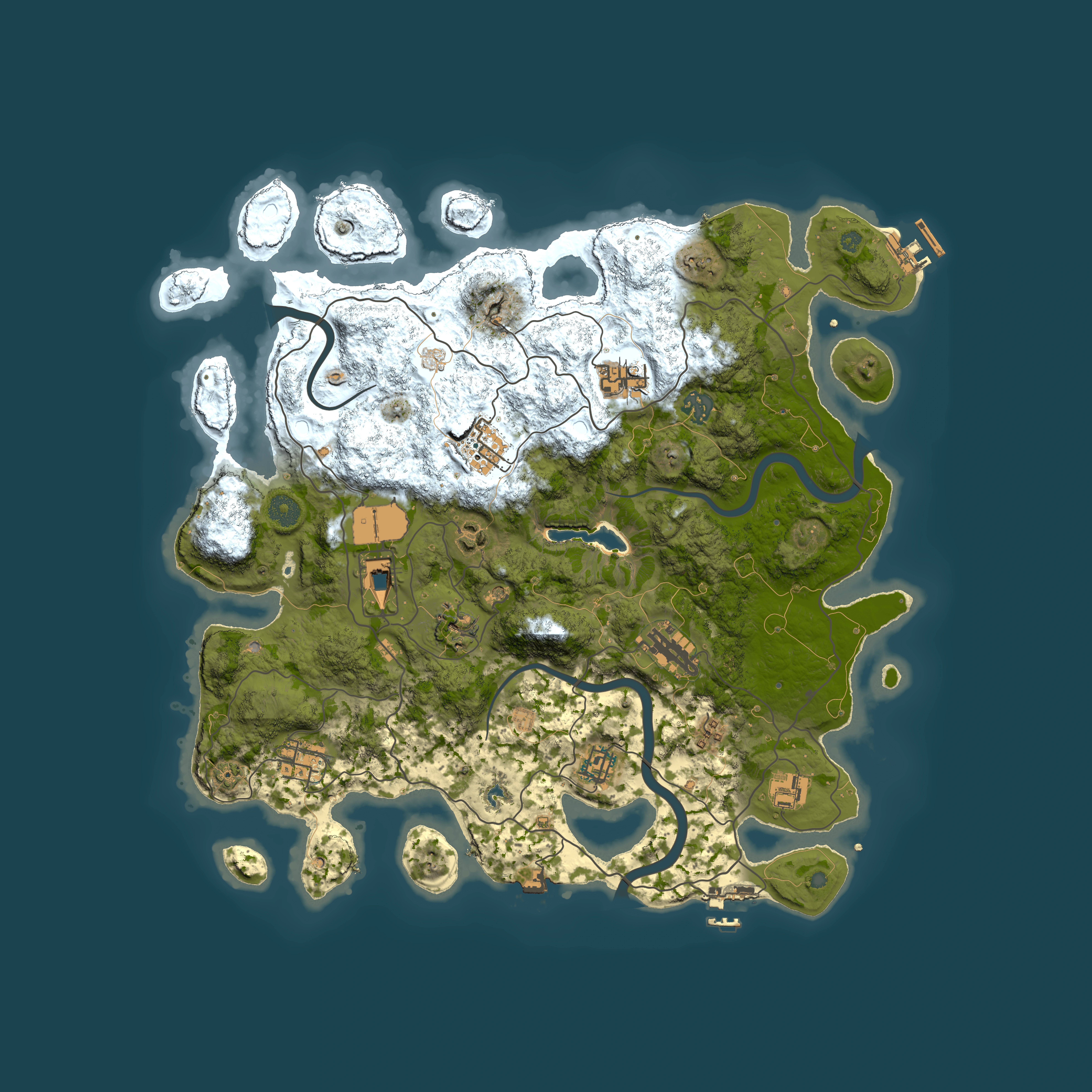 Full top-down render of Rust map seed 185595114, 4000x4000m