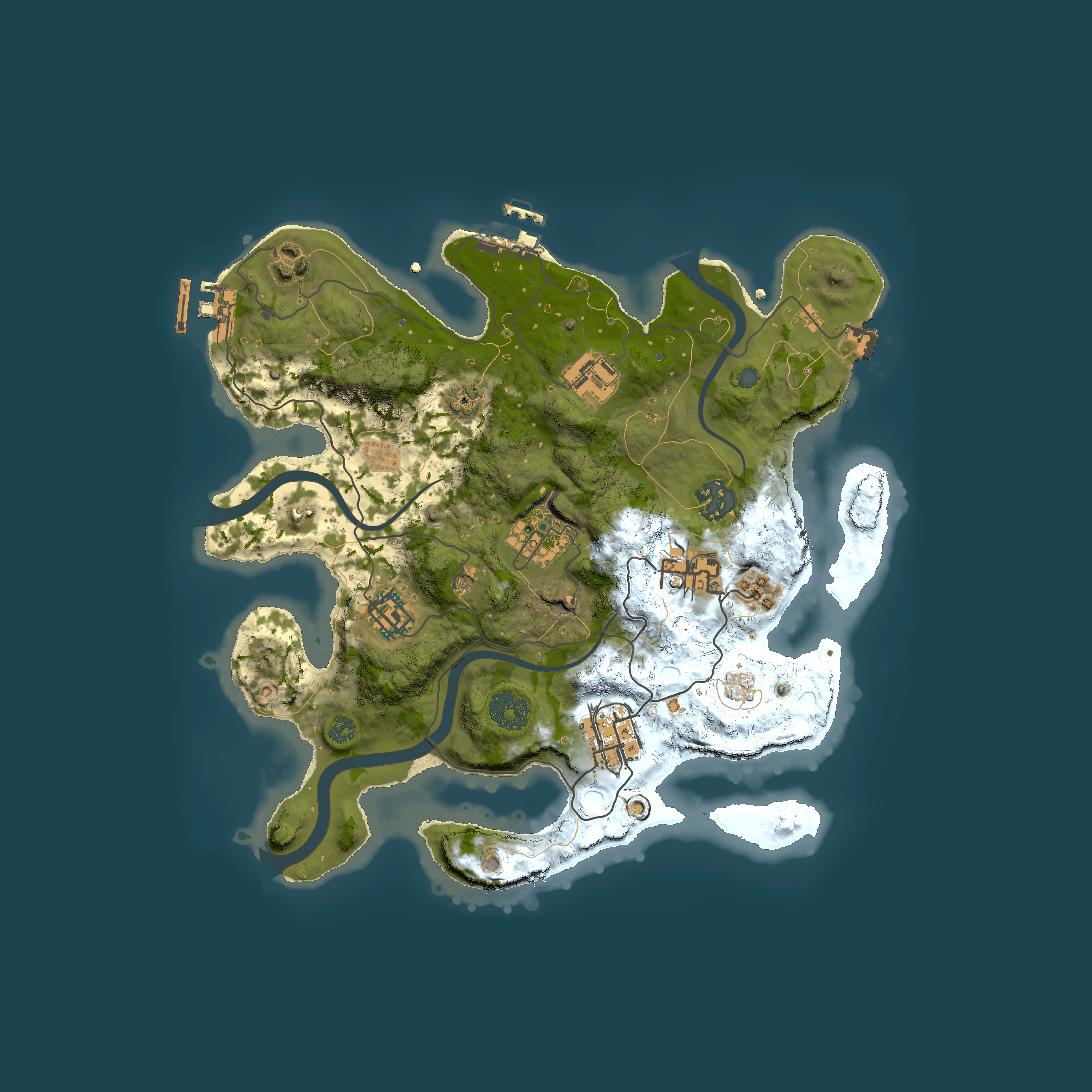 Full top-down render of Rust map seed 31051458, 3000x3000m