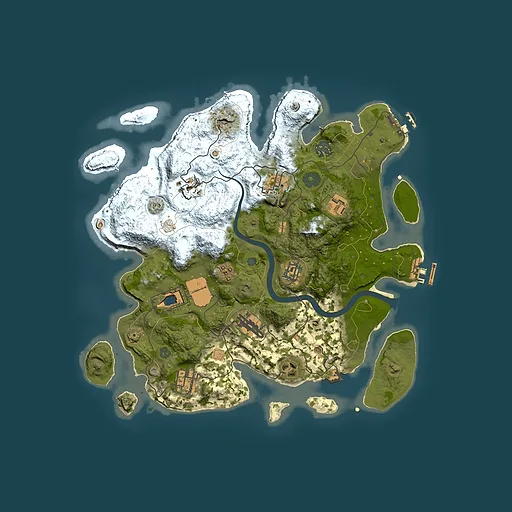 Rust map seed 666740591, 3500x3500m top-down preview