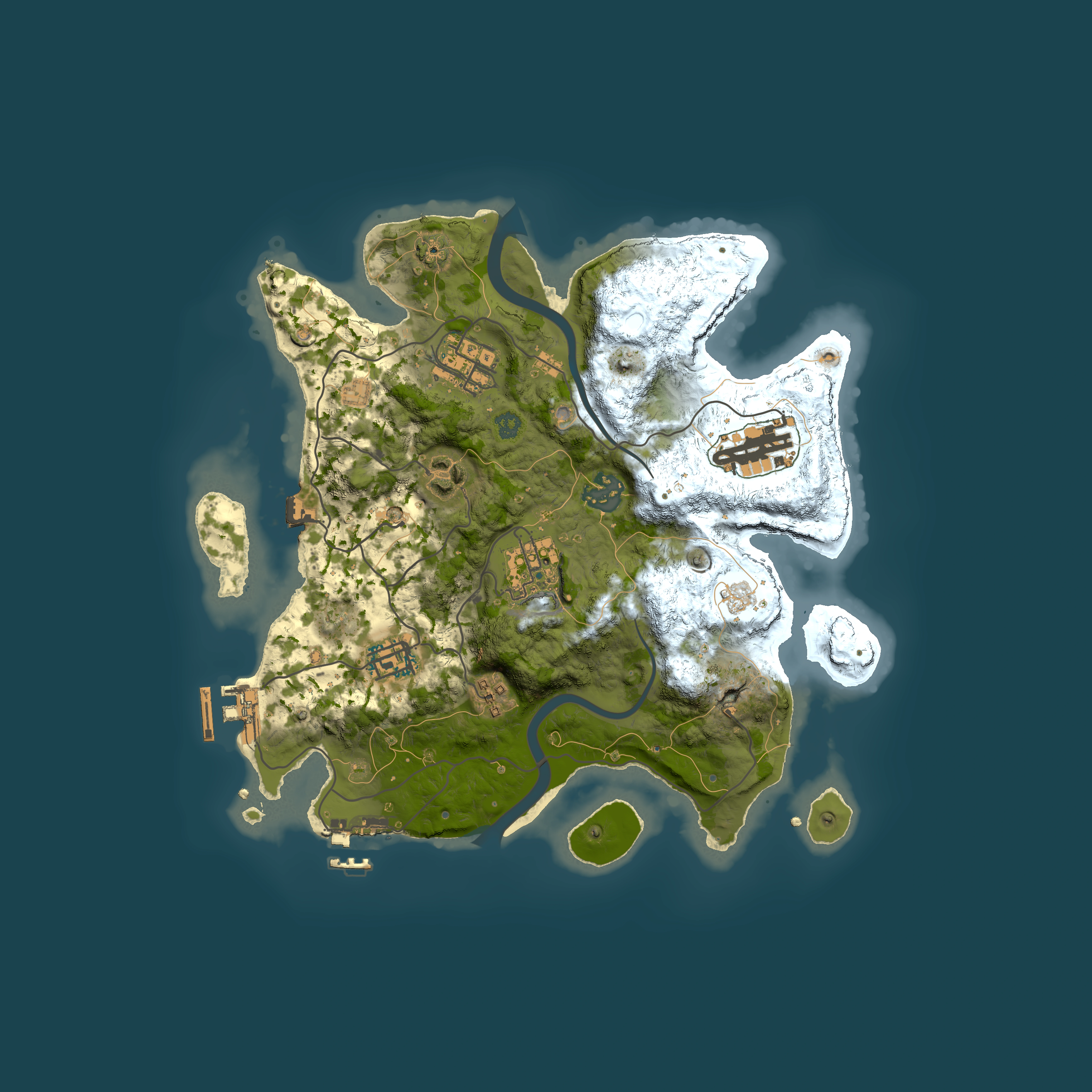 Full top-down render of Rust map seed 1332727137, 3000x3000m