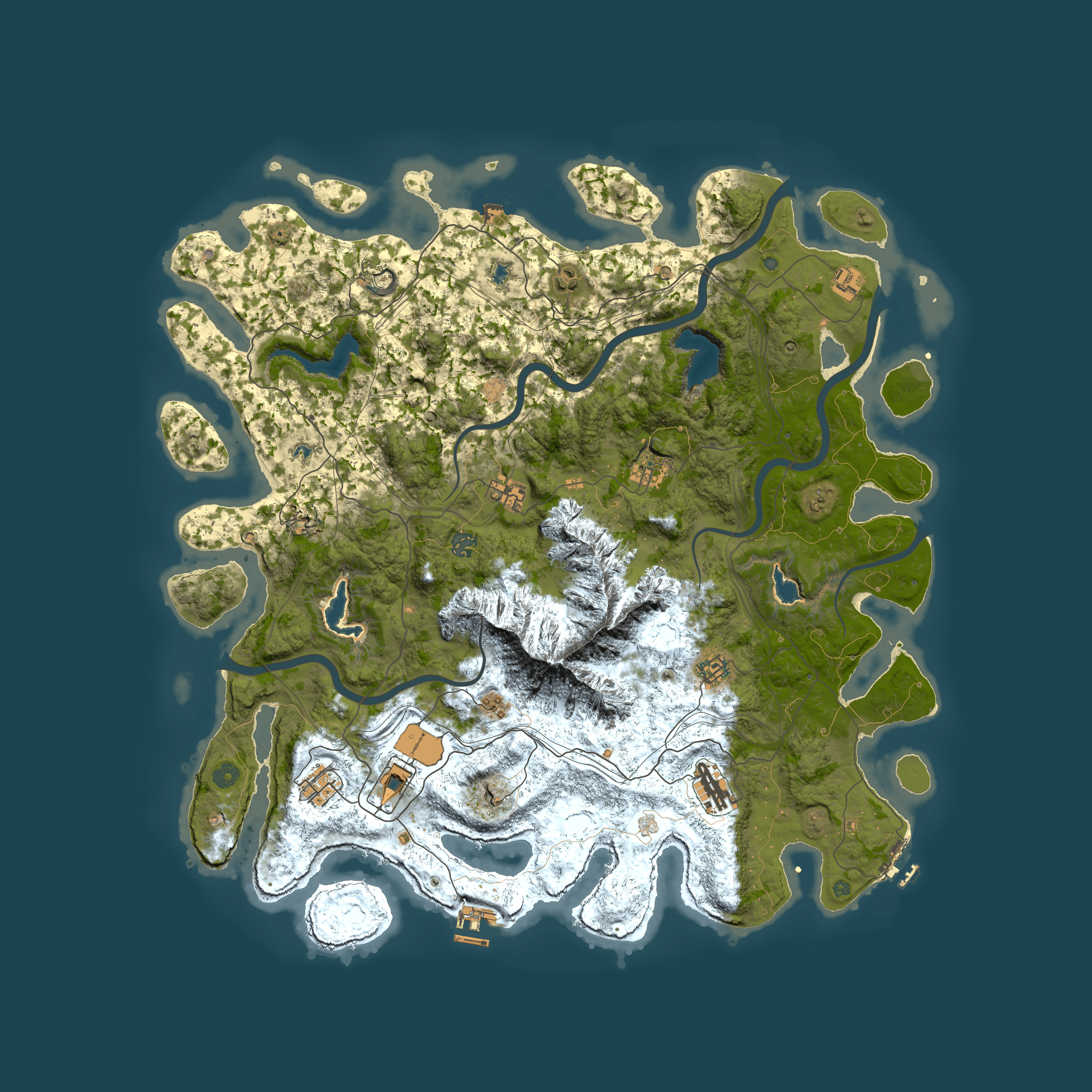 Full top-down render of Rust map seed 1323586573, 5000x5000m
