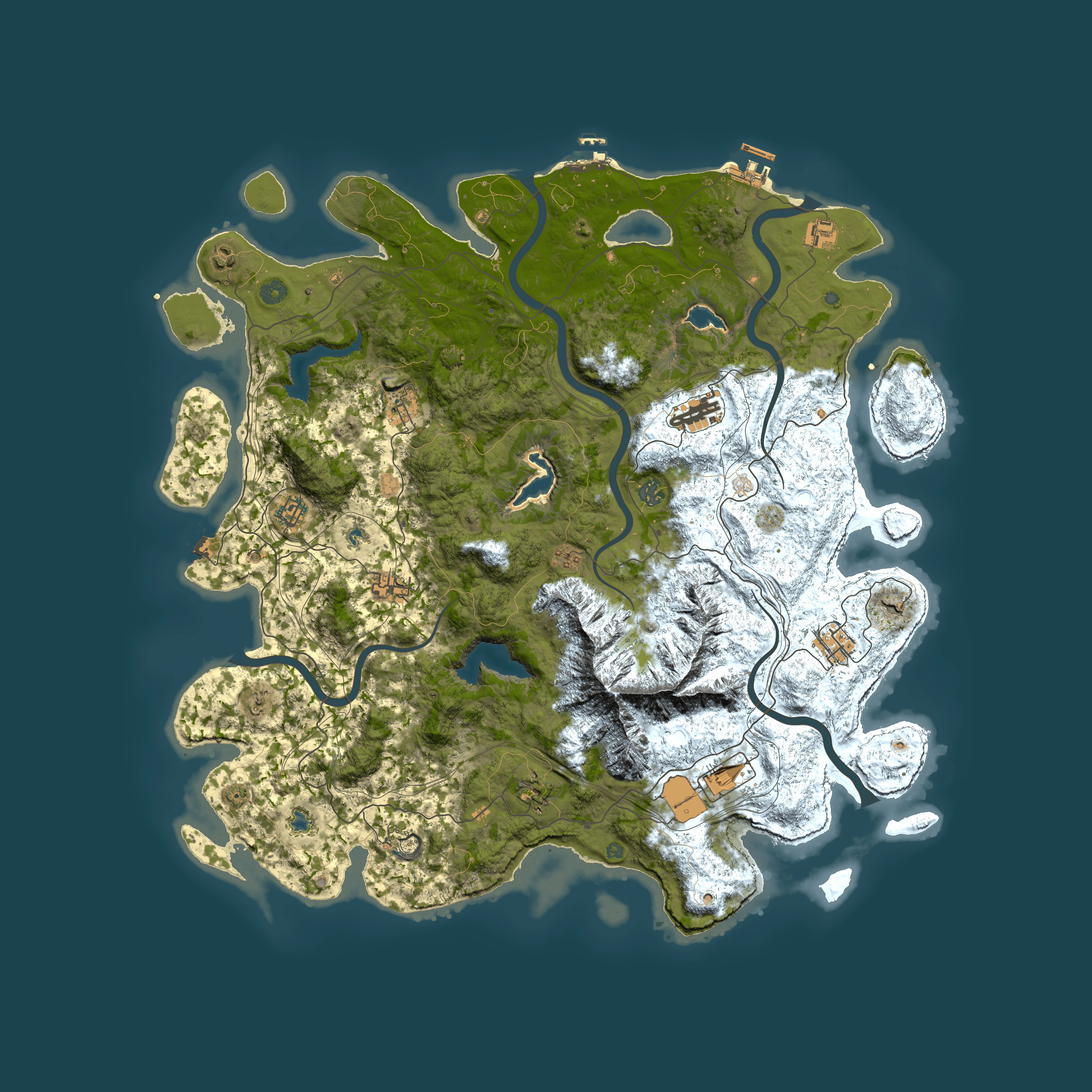 Full top-down render of Rust map seed 141434437, 5000x5000m